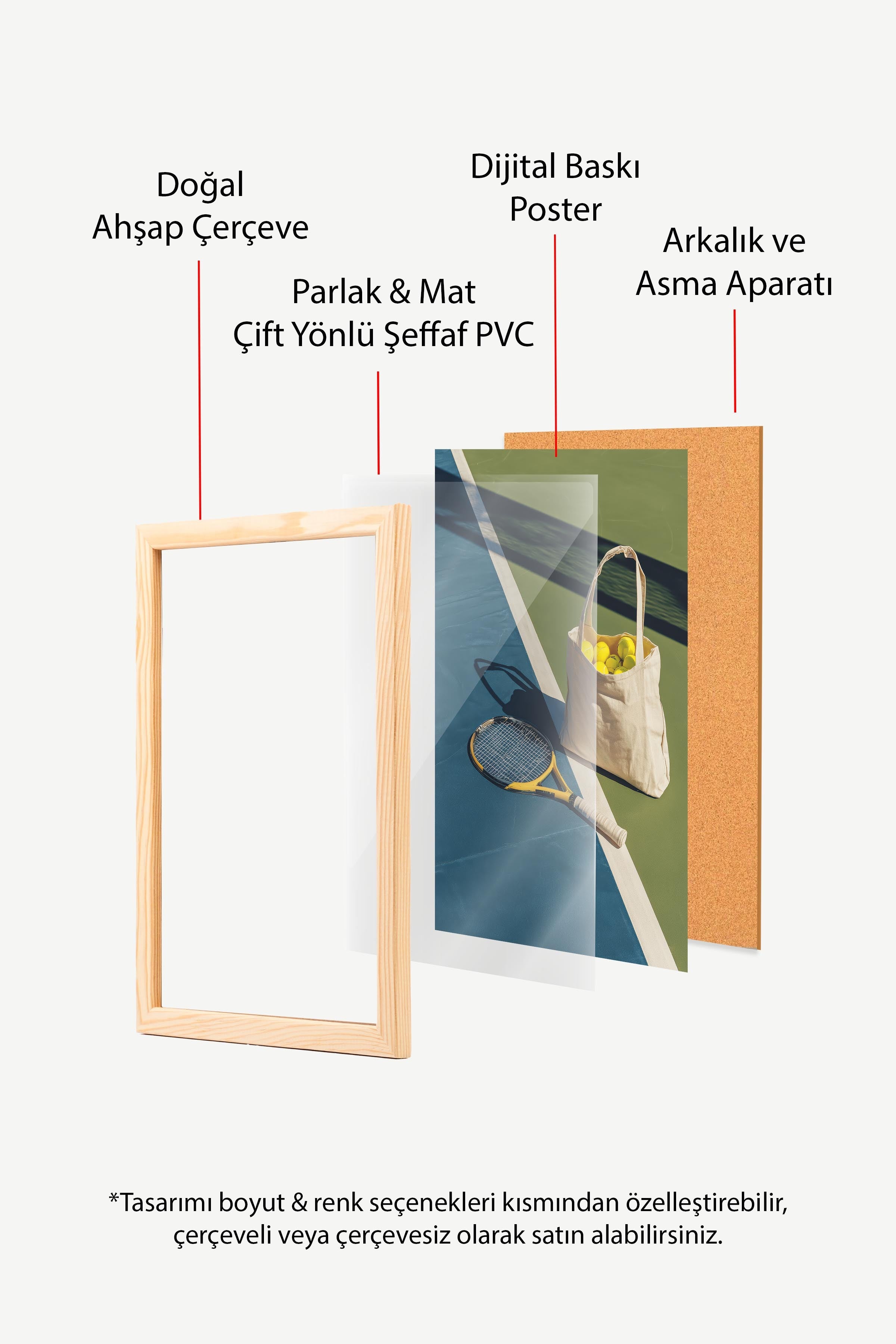 Tenis Raketi ve Topları Posteri, Ahşap Çerçeveli Poster, Old Money Serisi, NO:113245