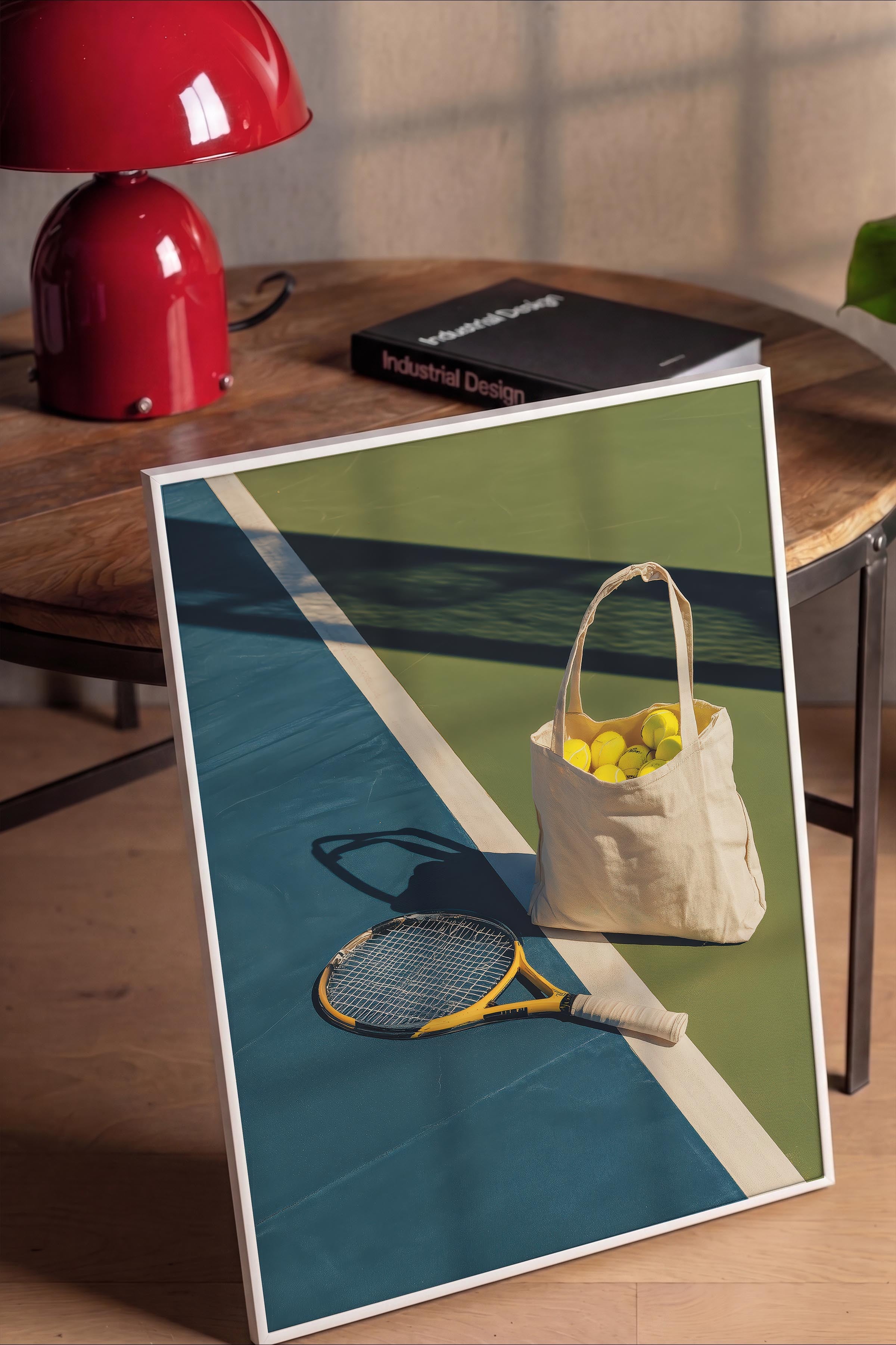 Tenis Raketi ve Topları Posteri, Beyaz Çerçeveli Poster, Old Money Serisi, NO:113245