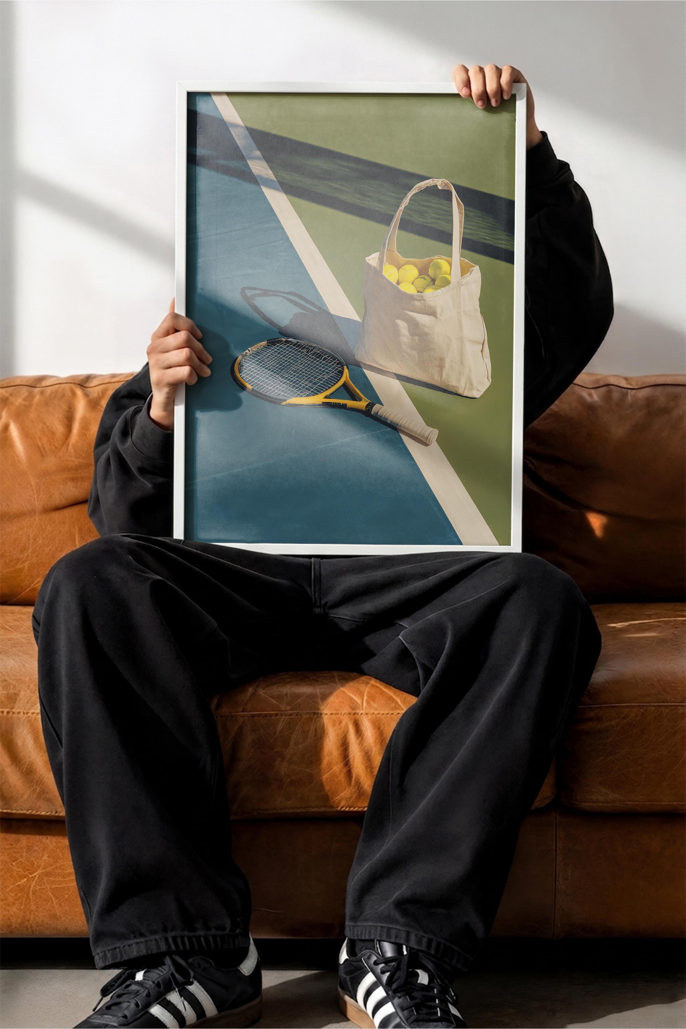 Tenis Raketi ve Topları Posteri, Beyaz Çerçeveli Poster, Old Money Serisi, NO:113245