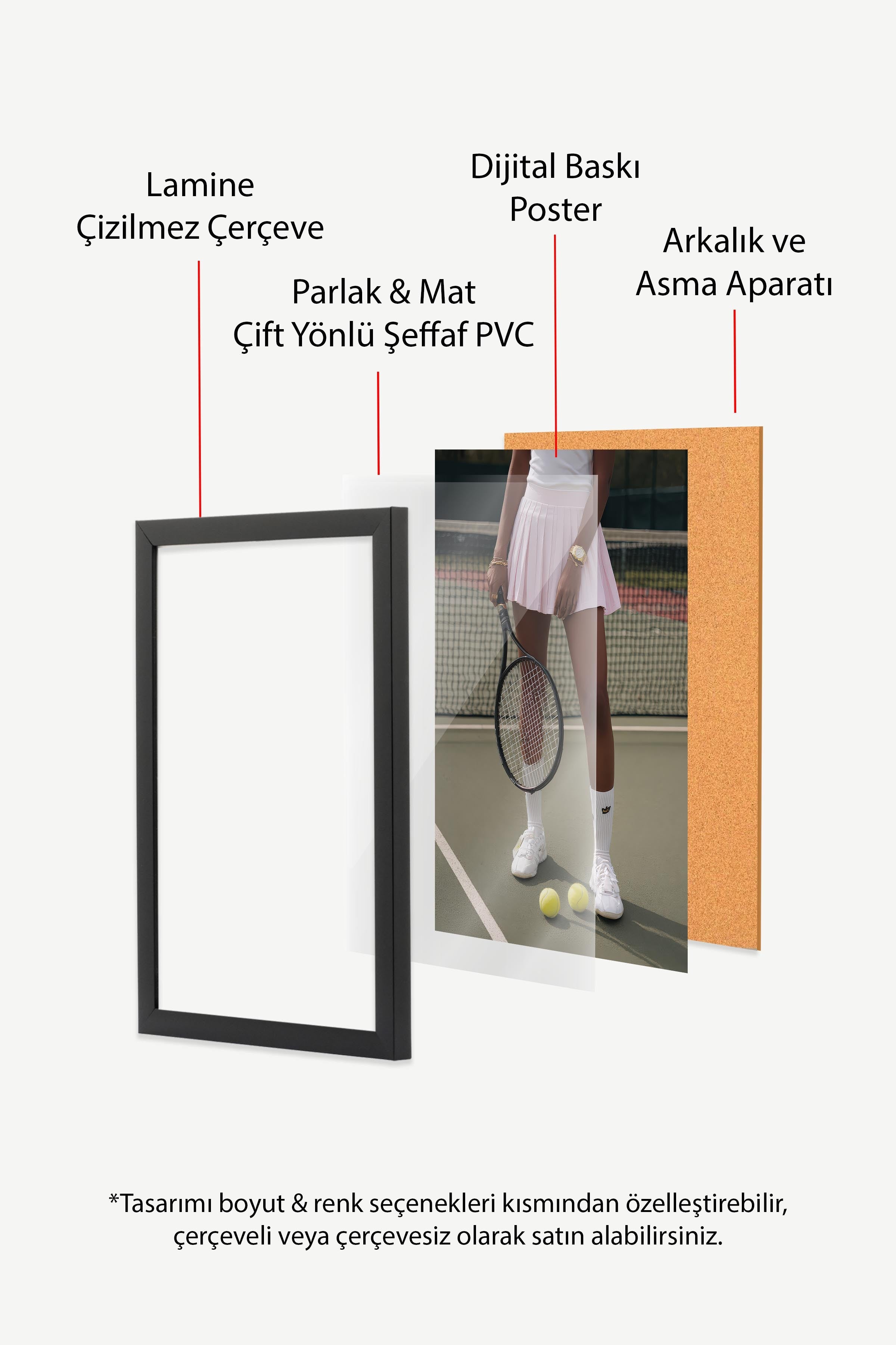 Tenis Raketi ve Topları Posteri, Siyah Çerçeveli Poster, Old Money Serisi, NO:113215