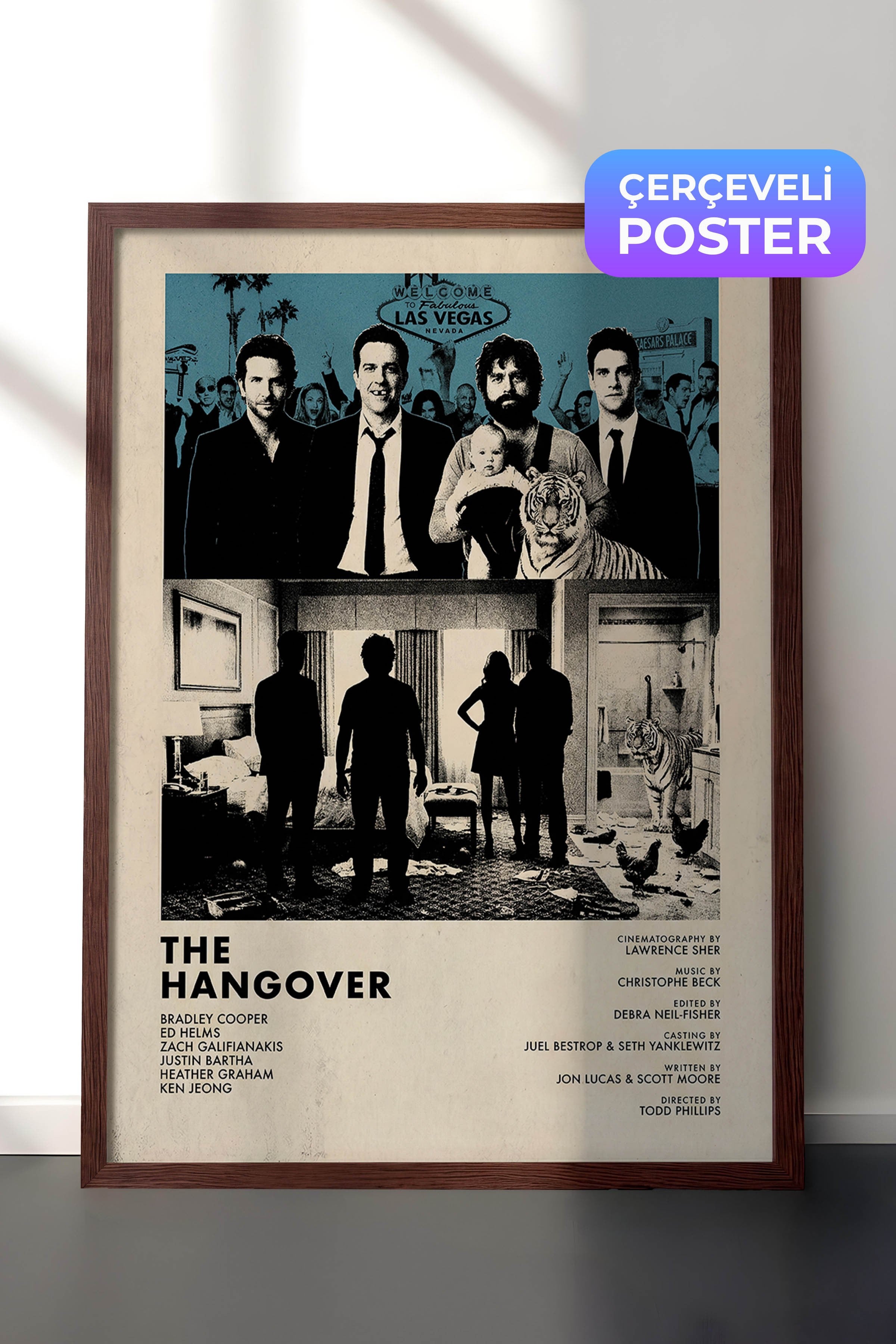 The Hangover Kahverengi Çerçeveli Poster, Sinema ve Dizi Tablo, Film Dizi Afişleri NO:112828