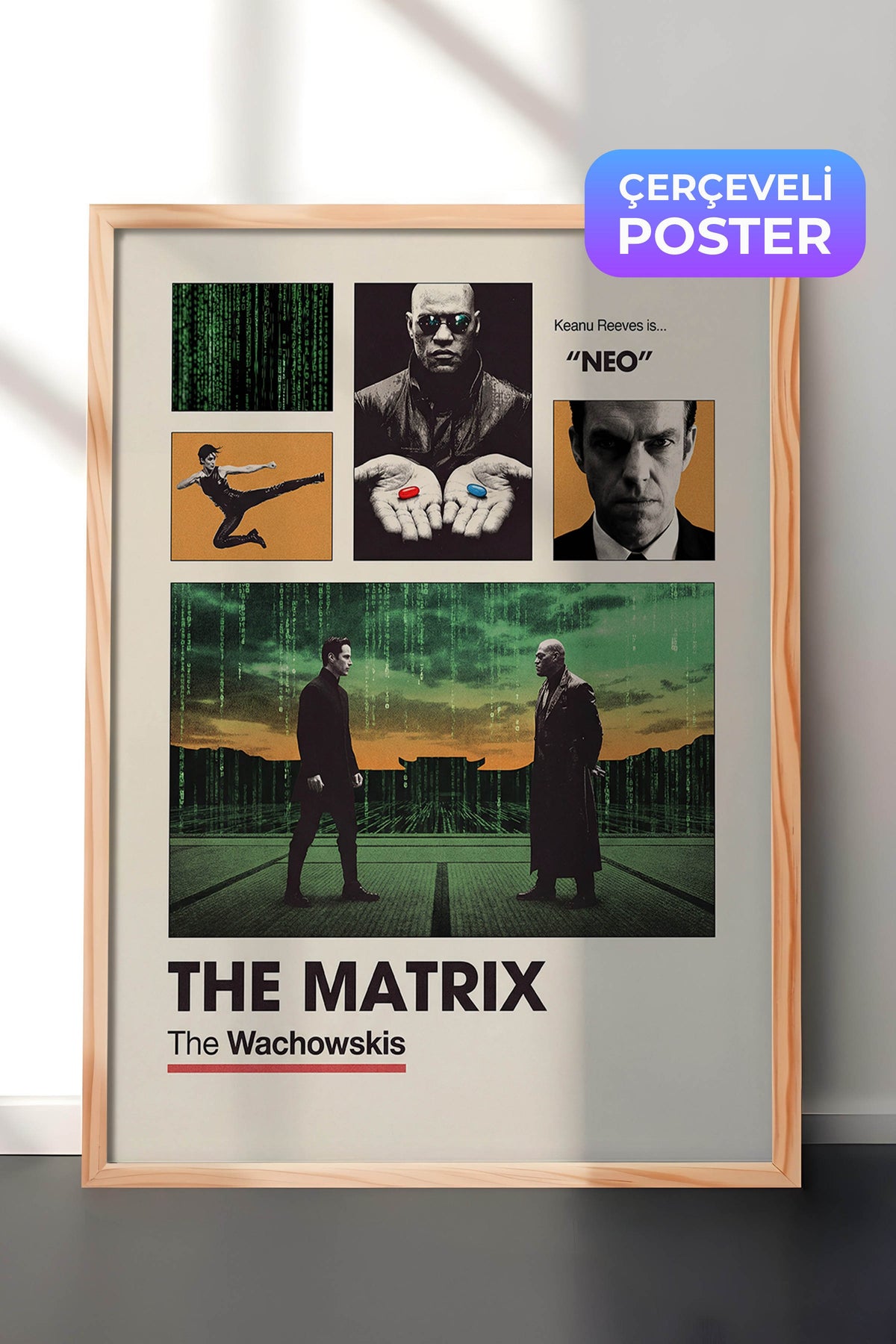 The Matrix Ahşap Çerçeveli Poster, Sinema ve Dizi Tablo, Film Dizi Afişleri NO:112935