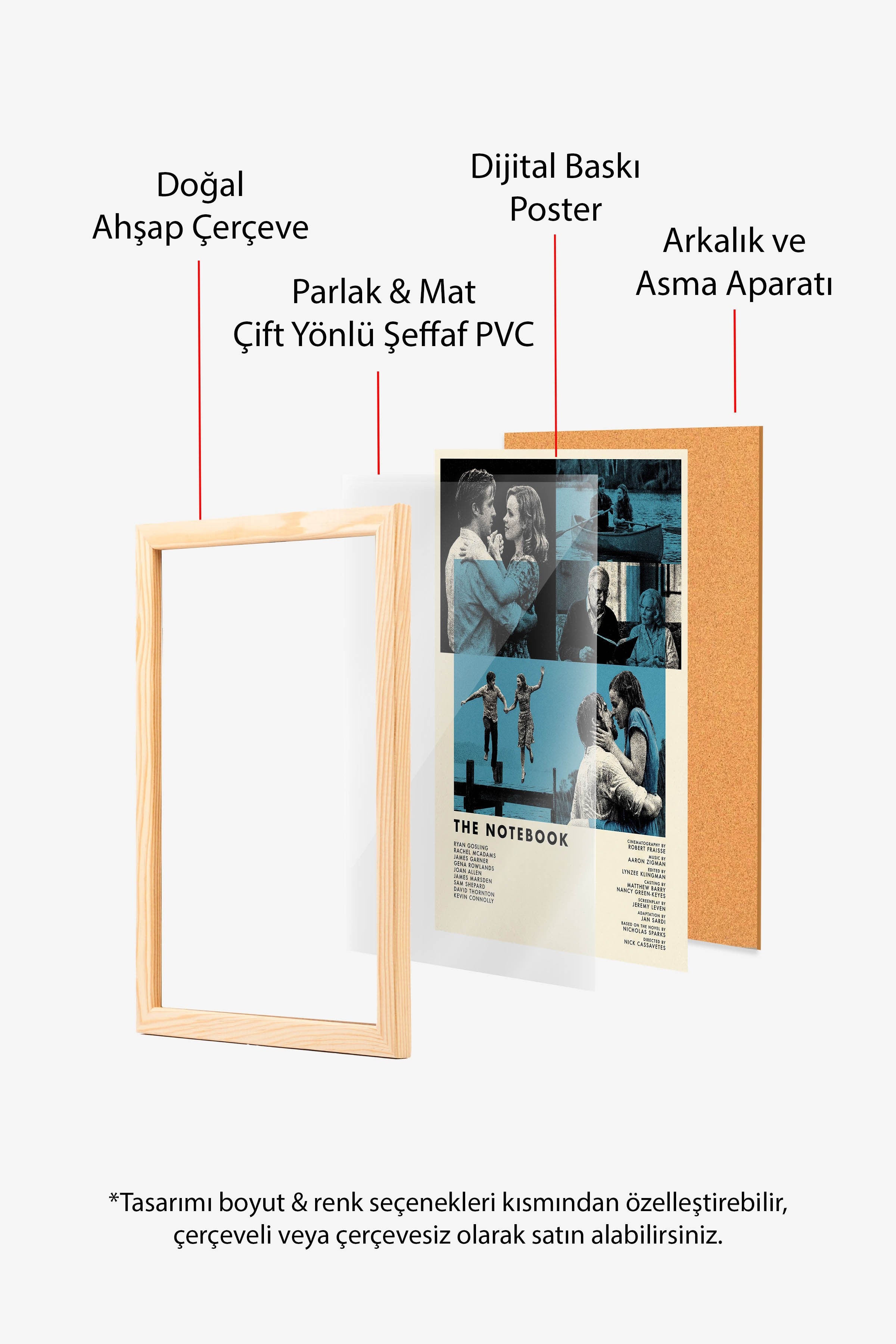 The Notebook Ahşap Çerçeveli Poster, Sinema ve Dizi Tablo, Film Dizi Afişleri NO:112825