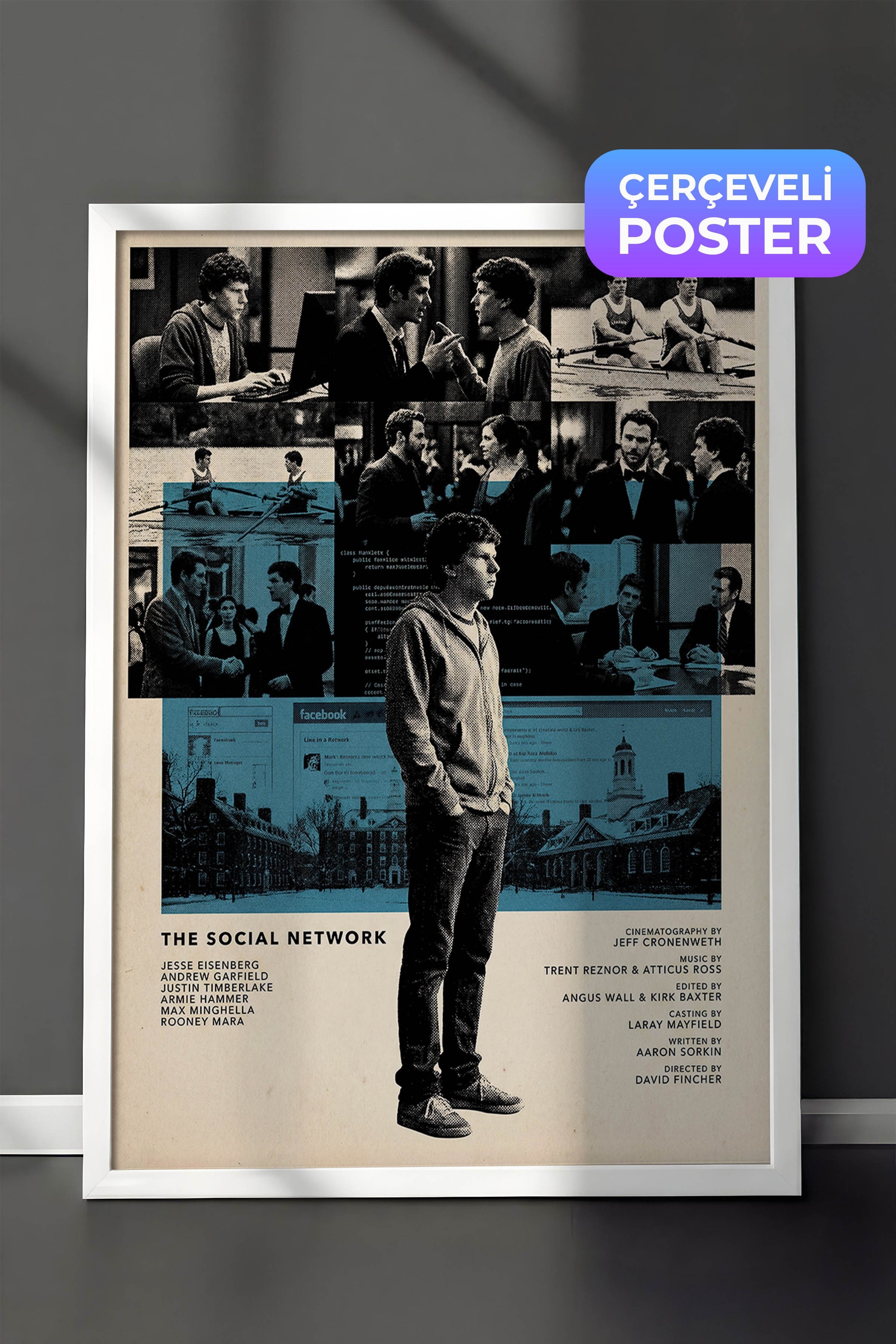The Social Network Beyaz Çerçeveli Poster, Sinema ve Dizi Tablo, Film Dizi Afişleri NO:112821
