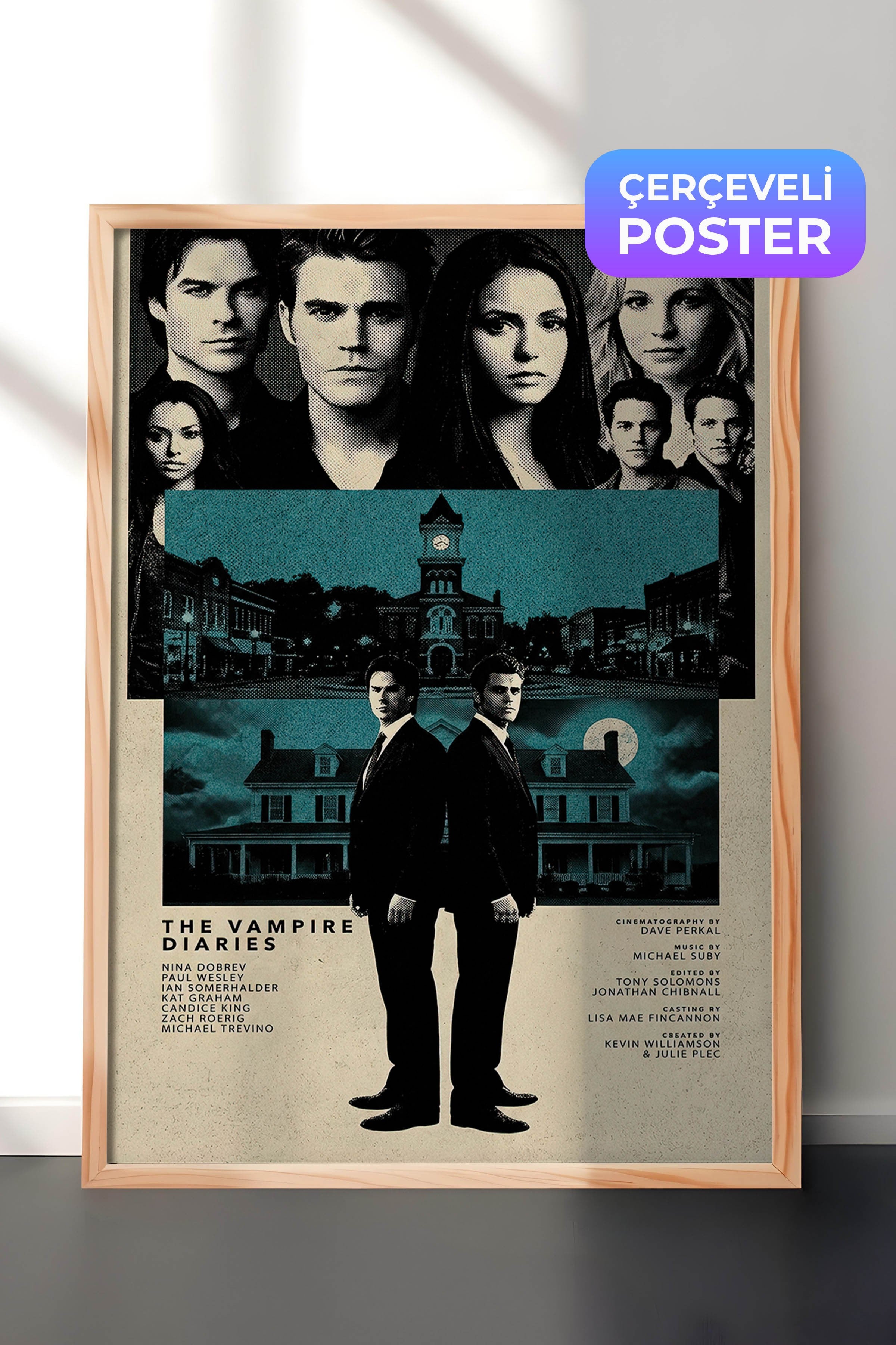 The Vampire Diaries Ahşap Çerçeveli Poster, Sinema ve Dizi Tablo, Film Dizi Afişleri NO:112796