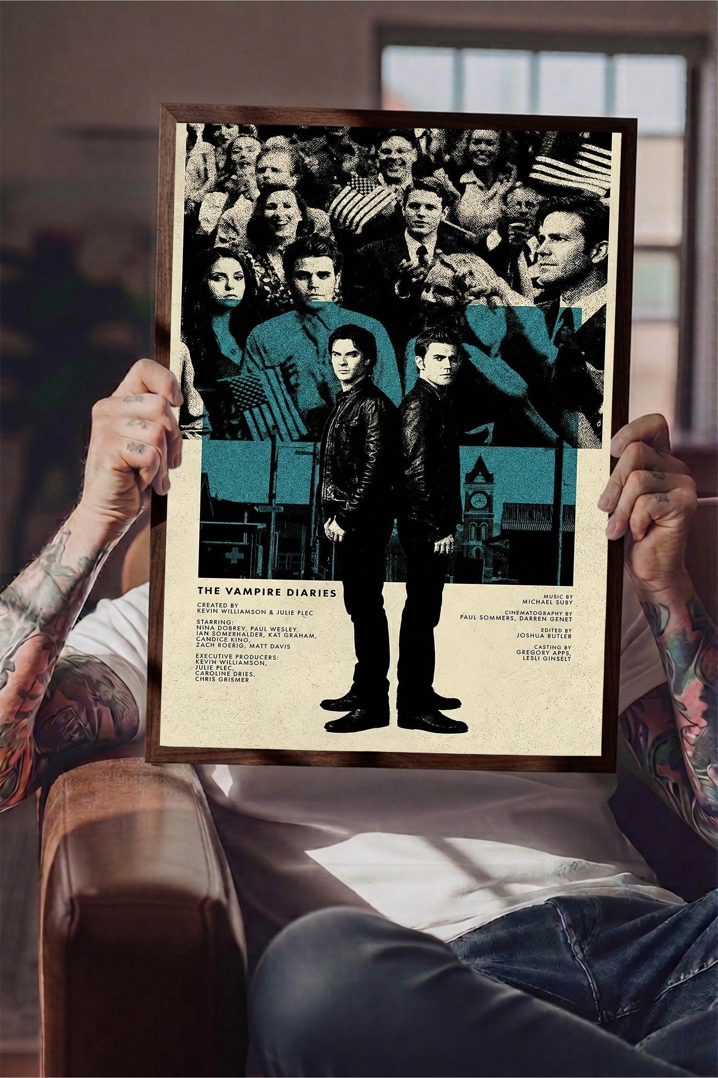 The Vampire Diaries Kahverengi Çerçeveli Poster, Sinema ve Dizi Tablo, Film Dizi Afişleri NO:112795