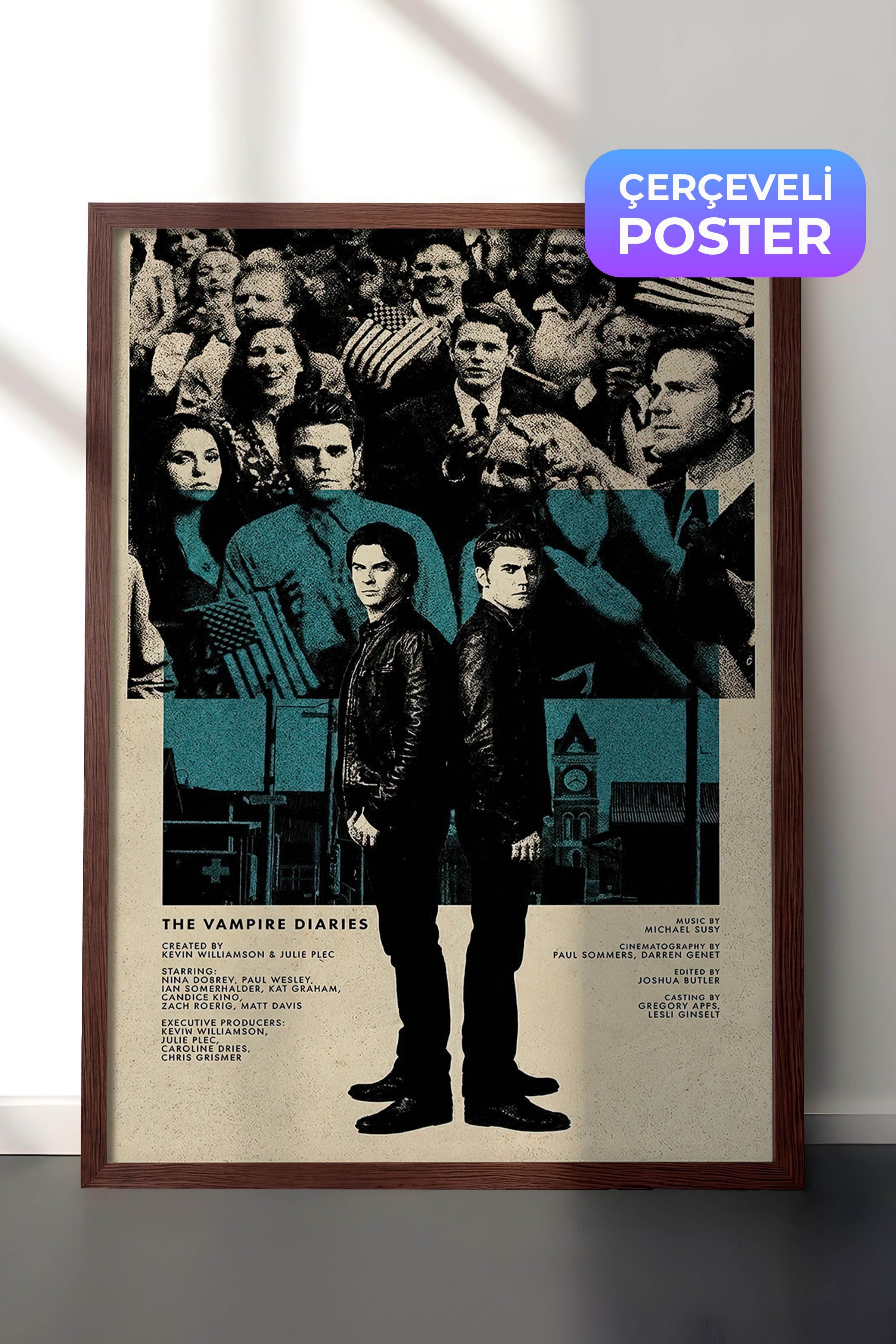 The Vampire Diaries Kahverengi Çerçeveli Poster, Sinema ve Dizi Tablo, Film Dizi Afişleri NO:112795