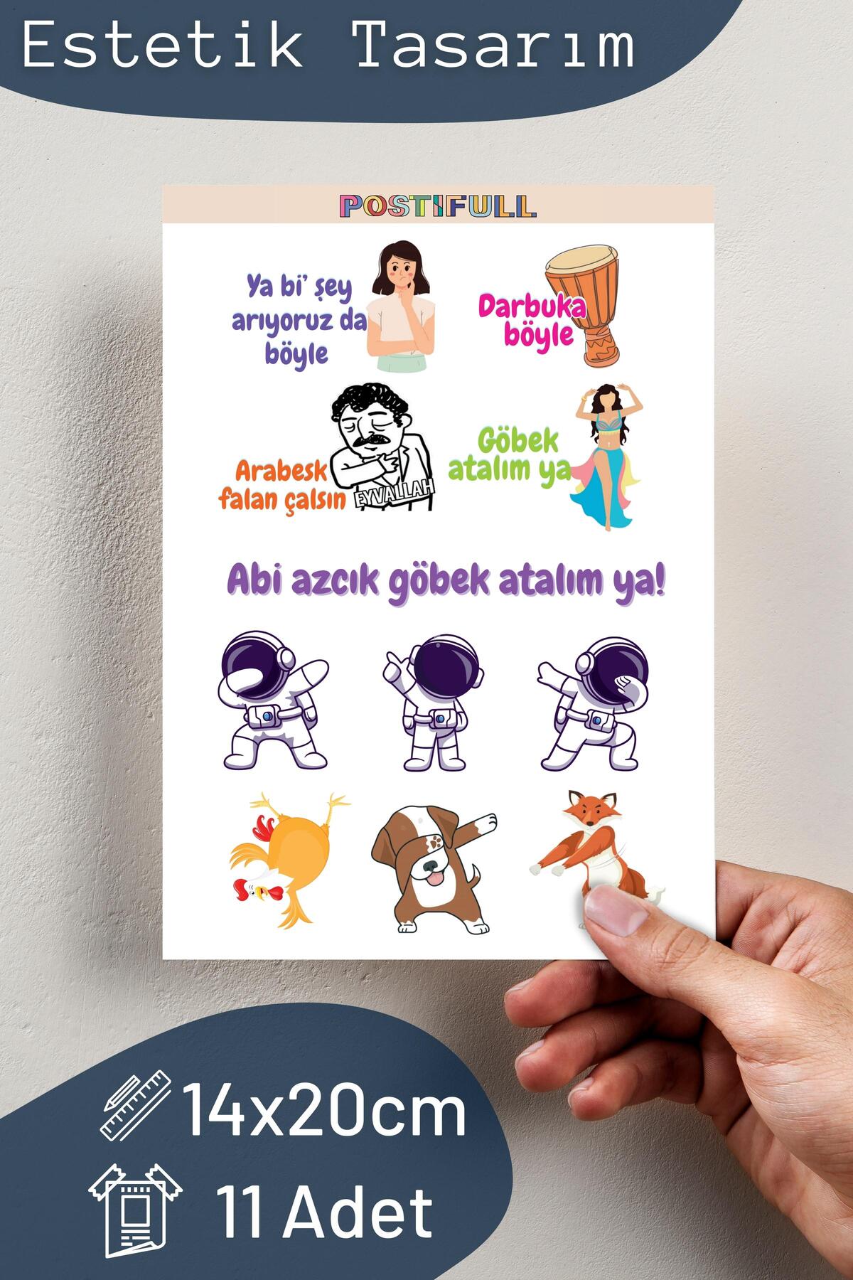 Tik Tok Trendler Sticker Seti, "abi Azcık Göbek Atalım Ya!", 11 Adet Etiket Seti, Suya Dayanıklı