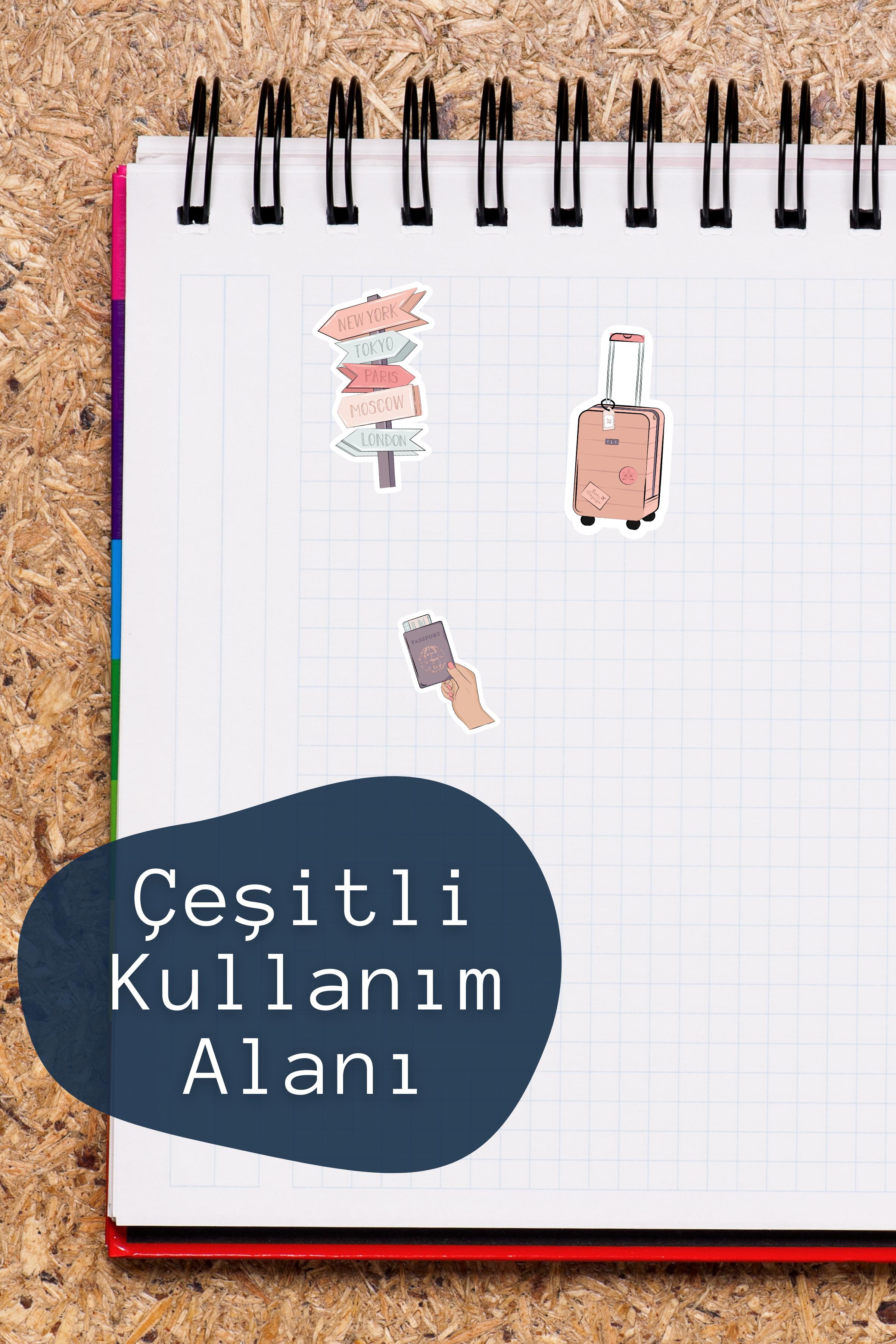 Time to Travel Temalı Sticker ve Etiket Seti - Orta Boy - Su Geçirmez, Kalın Yapışkanlı Sticker Seti