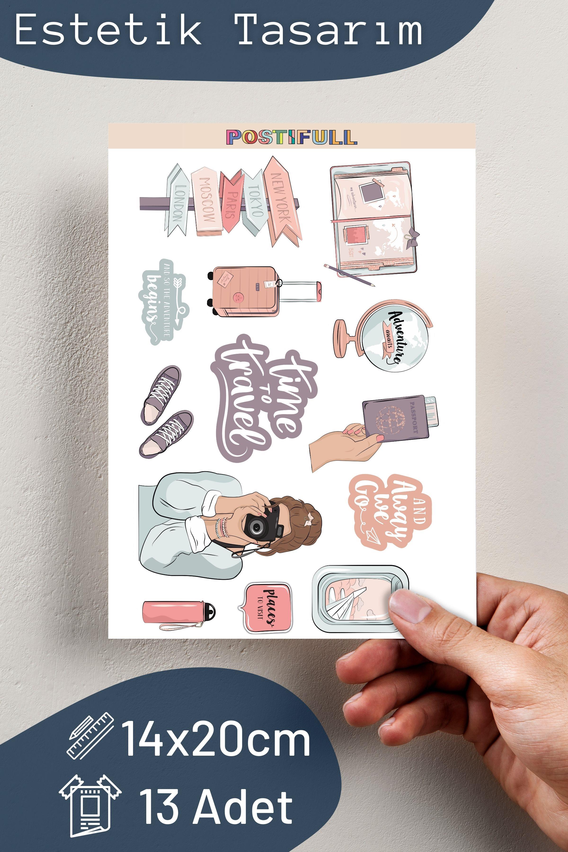 Time to Travel Temalı Sticker ve Etiket Seti - Orta Boy - Su Geçirmez, Kalın Yapışkanlı Sticker Seti