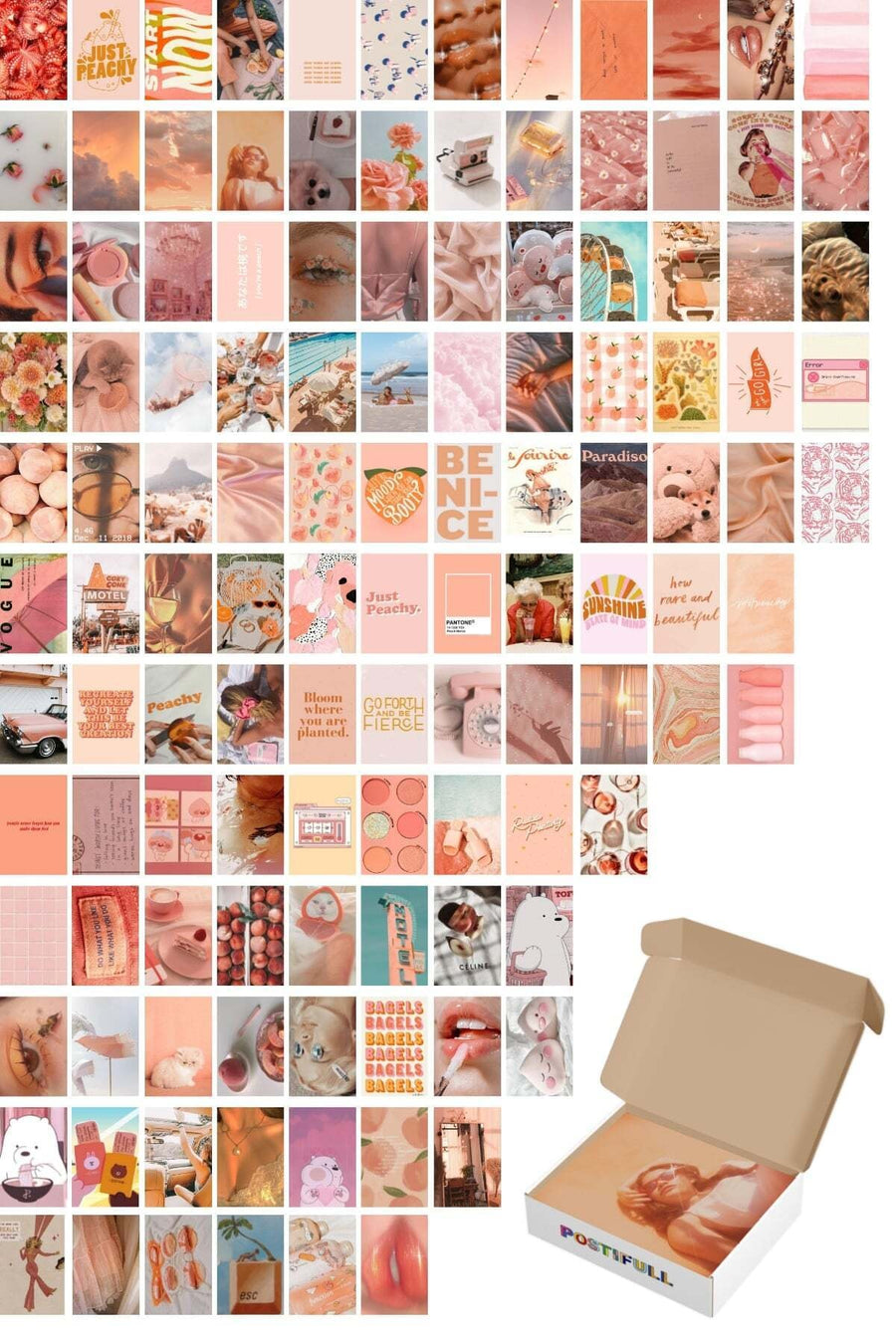 Toz Pembe Duvar Poster Seti - Arkası Yapışkanlı Kolaj Seti - 120 Adet - 10cm*15cm - Kutulu Set