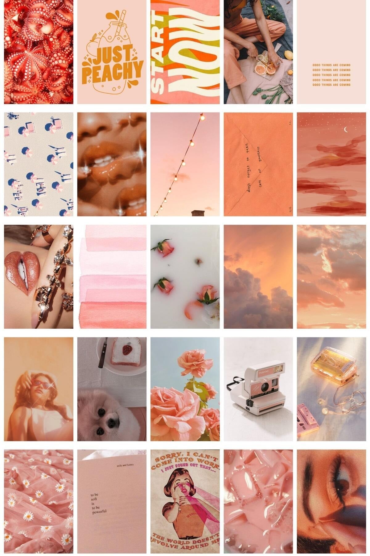 Toz Pembe Duvar Poster Seti - Arkası Yapışkanlı Kolaj Seti - 120 Adet - 10cm*15cm - Kutulu Set