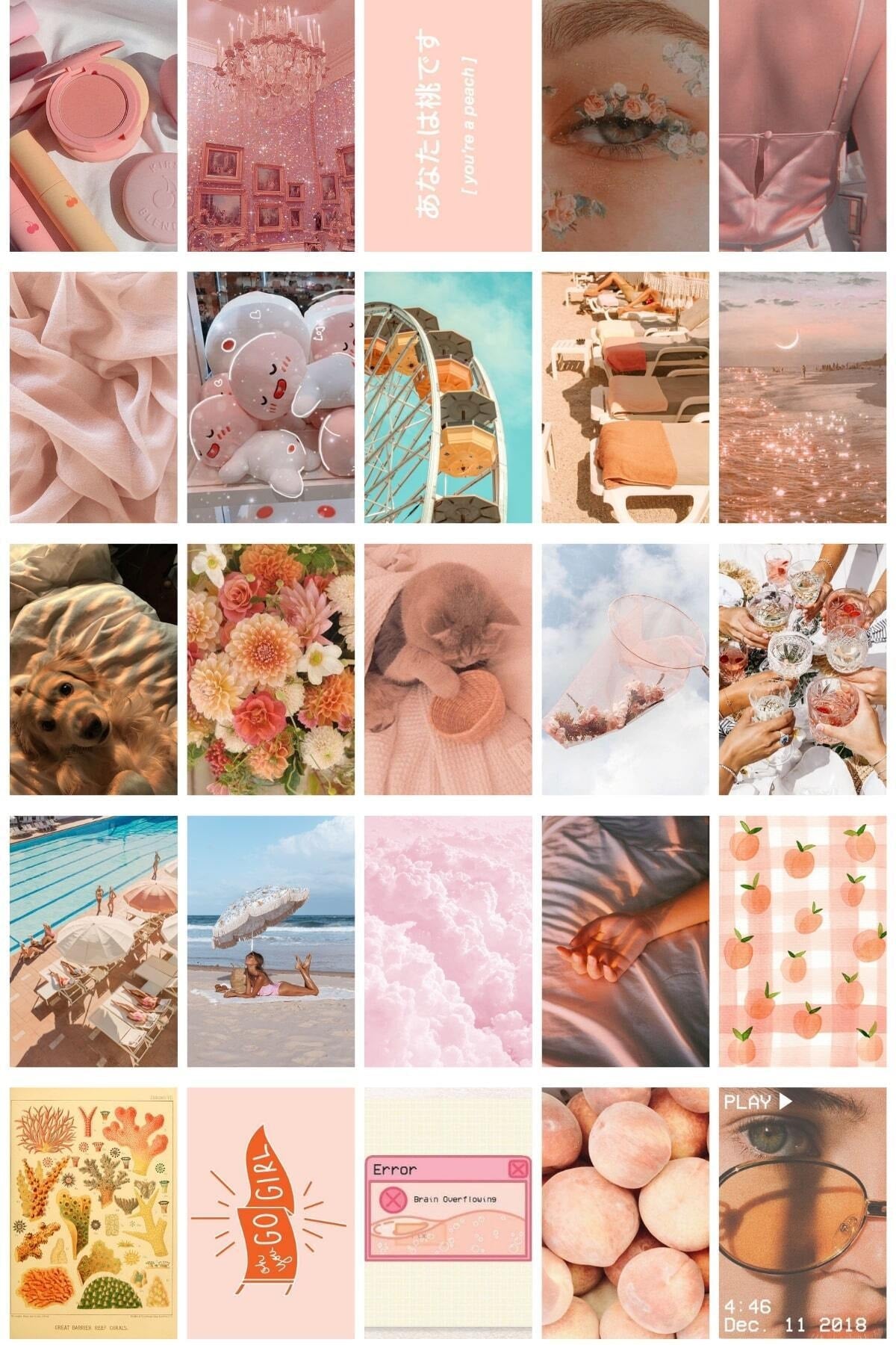 Toz Pembe Duvar Poster Seti - Arkası Yapışkanlı Kolaj Seti - 120 Adet - 10cm*15cm - Kutulu Set