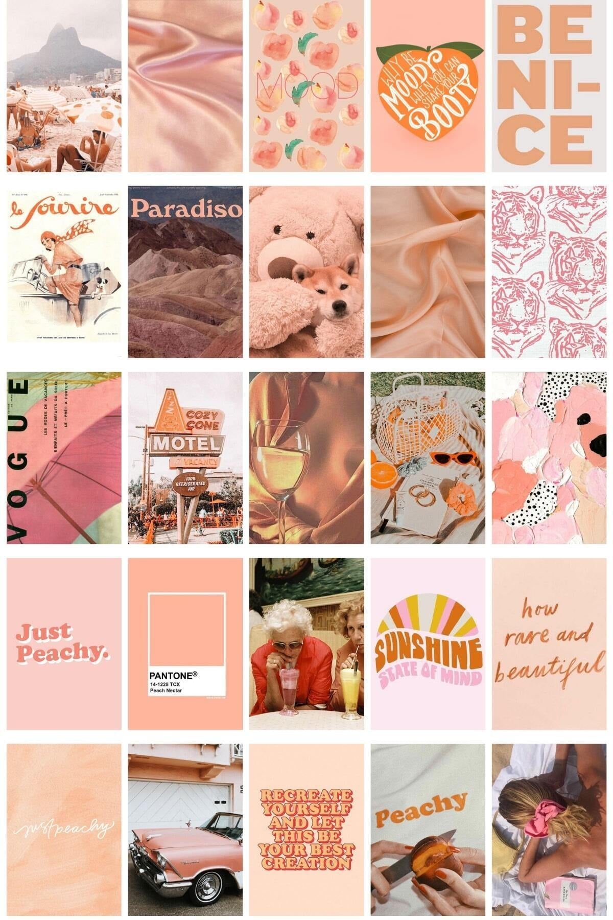 Toz Pembe Duvar Poster Seti - Arkası Yapışkanlı Kolaj Seti - 120 Adet - 10cm*15cm - Kutulu Set