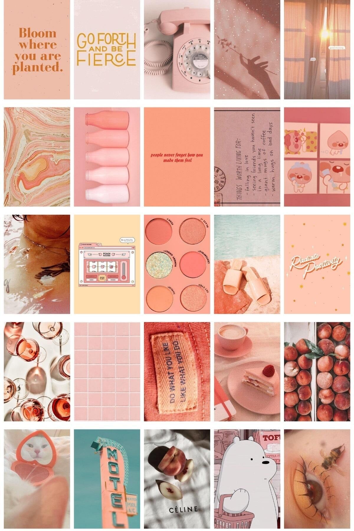 Toz Pembe Duvar Poster Seti - Arkası Yapışkanlı Kolaj Seti - 120 Adet - 10cm*15cm - Kutulu Set