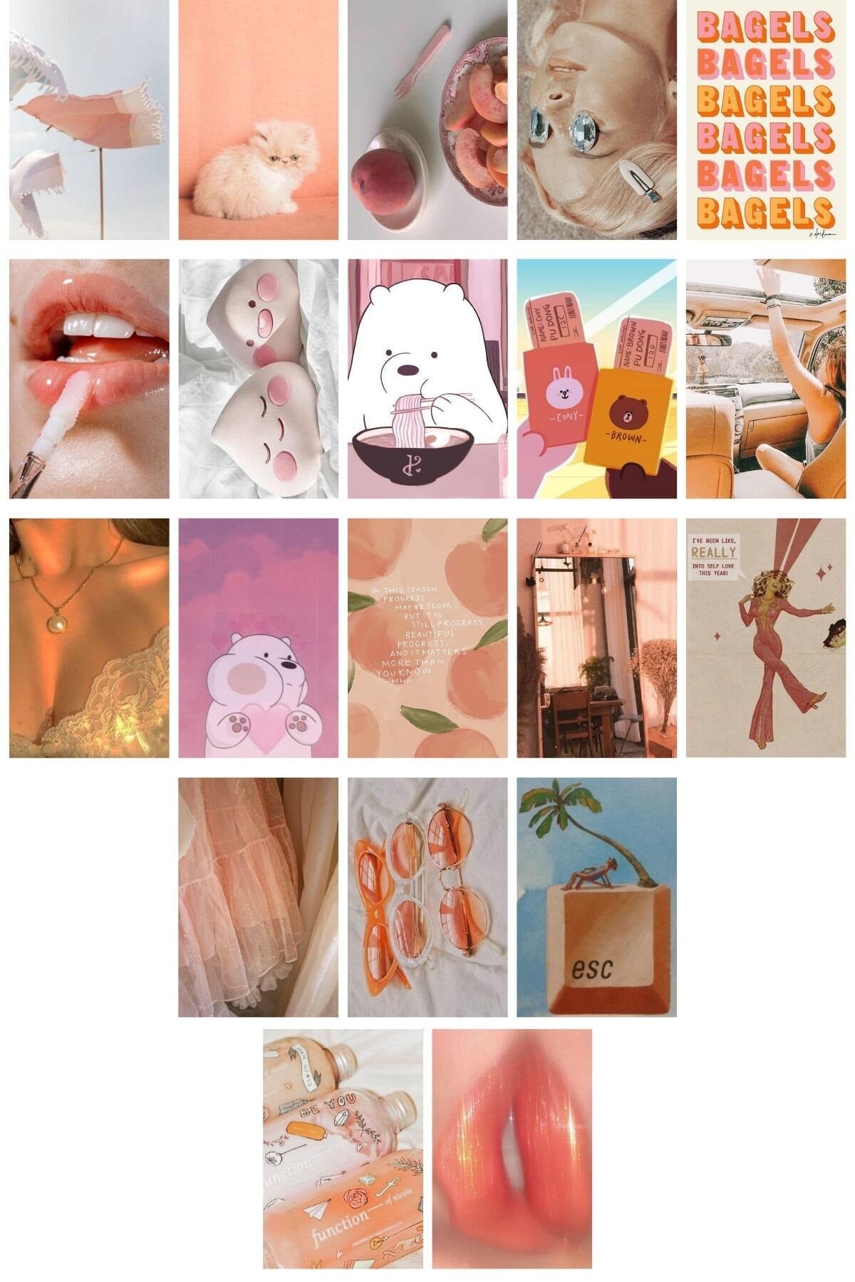 Toz Pembe Duvar Poster Seti - Arkası Yapışkanlı Kolaj Seti - 120 Adet - 10cm*15cm - Kutulu Set