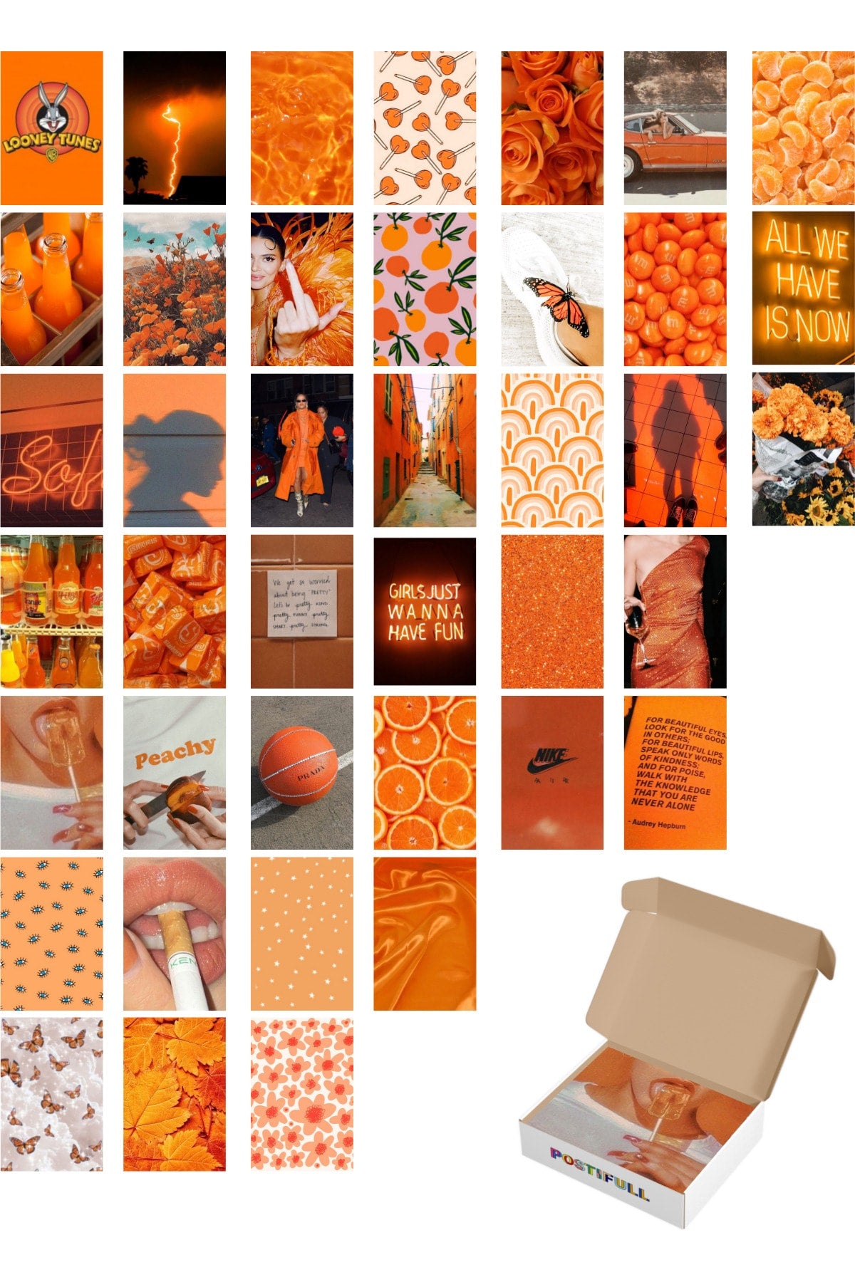 Turuncu Poster Kolaj Seti, Arkası Yapışkanlı 40 Adet, Poster Seti, Estetik, Duvar Dekor Poster Seti
