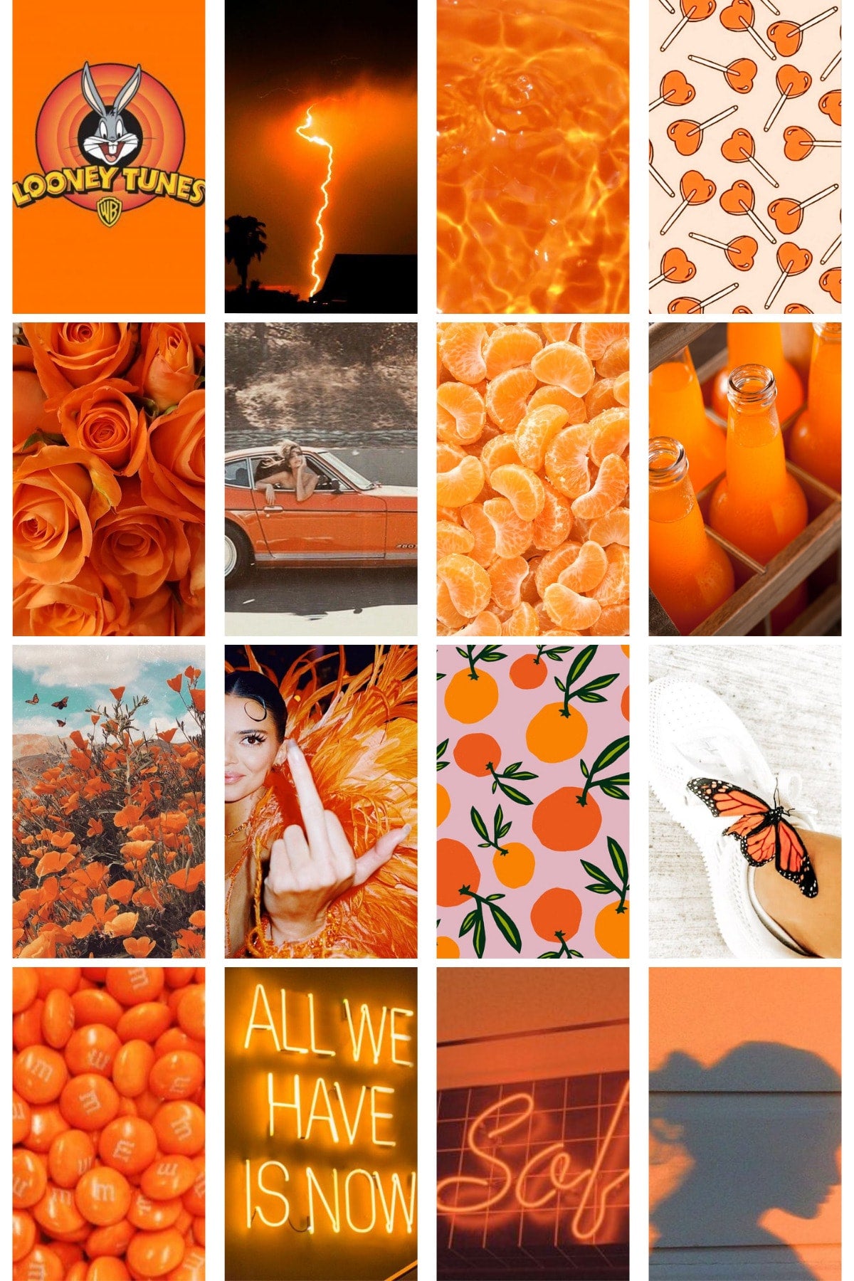 Turuncu Poster Kolaj Seti, Arkası Yapışkanlı 40 Adet, Poster Seti, Estetik, Duvar Dekor Poster Seti