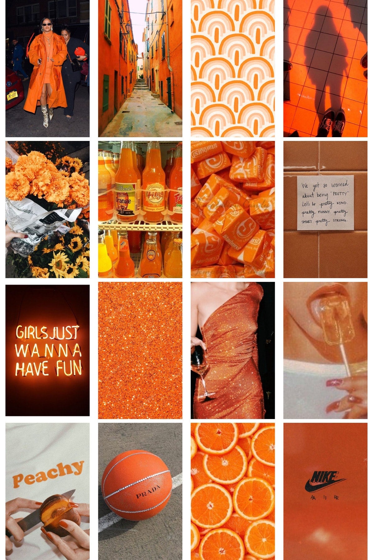 Turuncu Poster Kolaj Seti, Arkası Yapışkanlı 40 Adet, Poster Seti, Estetik, Duvar Dekor Poster Seti