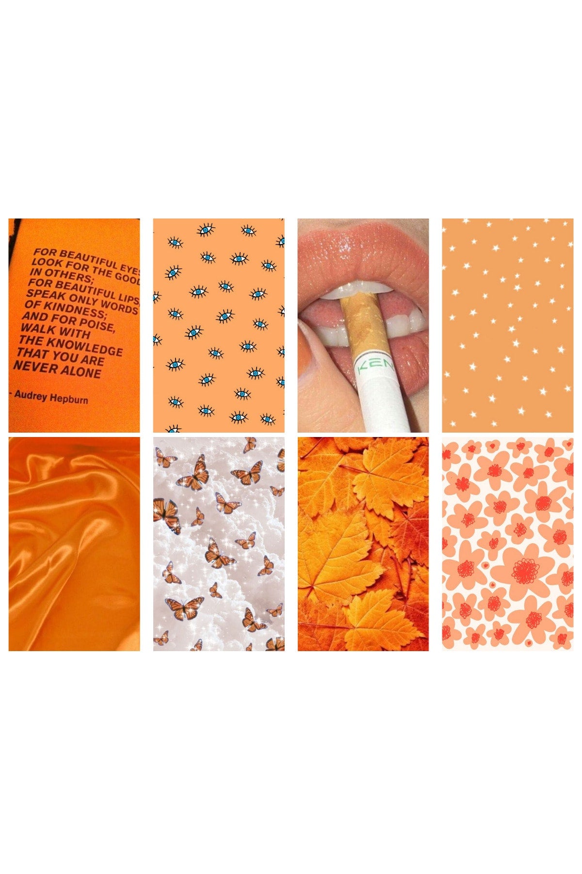 Turuncu Poster Kolaj Seti, Arkası Yapışkanlı 40 Adet, Poster Seti, Estetik, Duvar Dekor Poster Seti