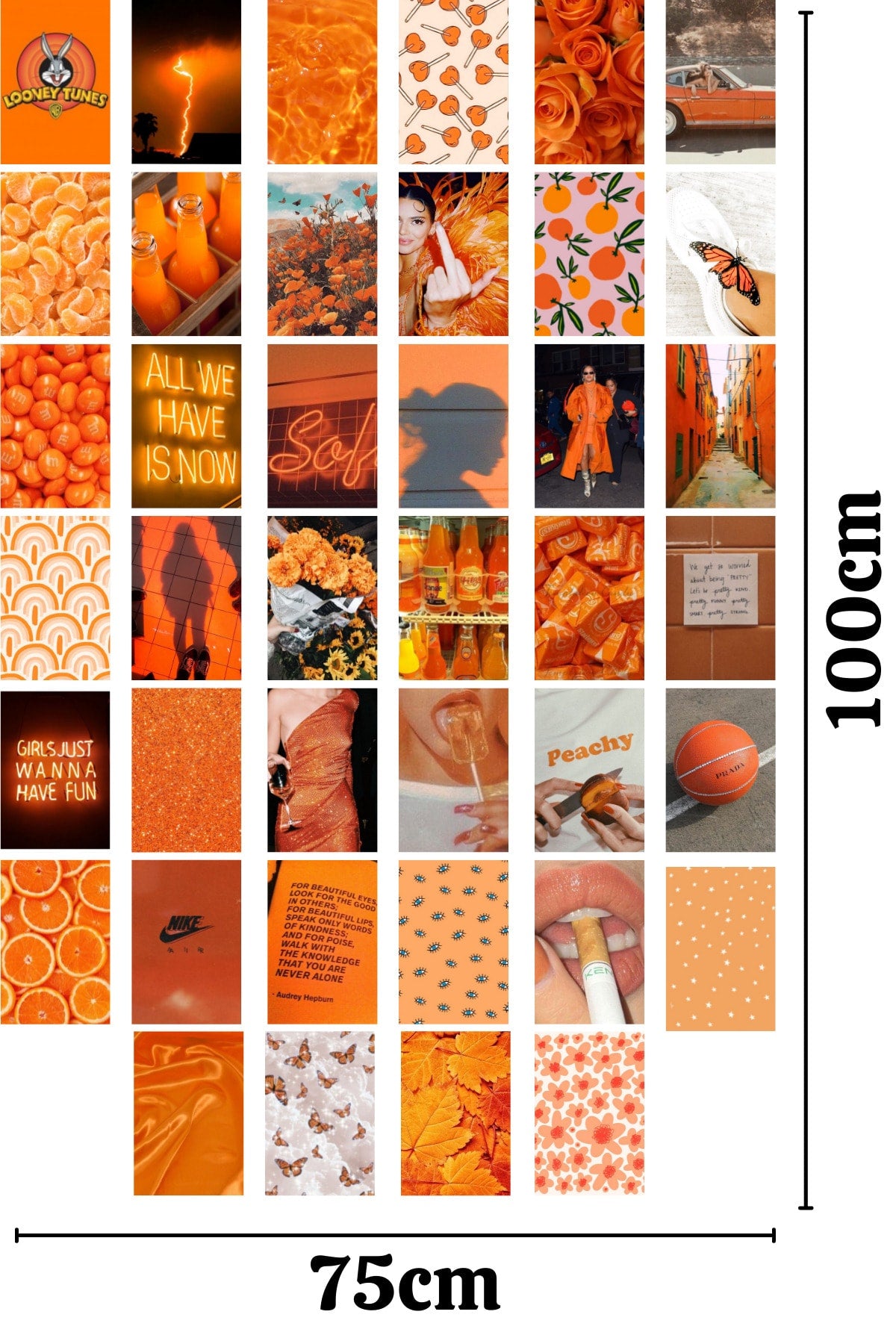 Turuncu Poster Kolaj Seti, Arkası Yapışkanlı 40 Adet, Poster Seti, Estetik, Duvar Dekor Poster Seti