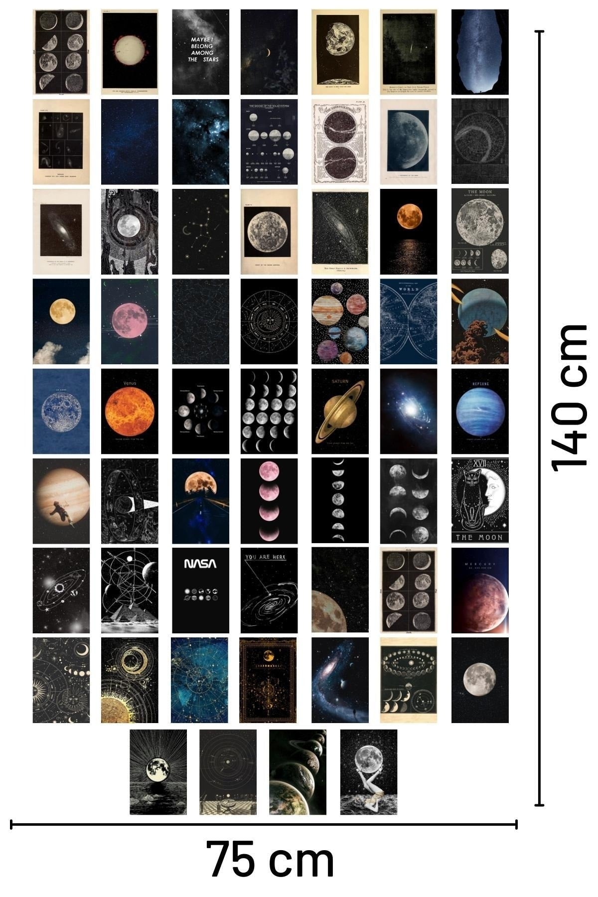 Uzay Poster Seti - Kolaj Seti - Oda Dekoru - Duvar Posteri - Yapışkanlı - Duvar Dekoru - 60 Adet