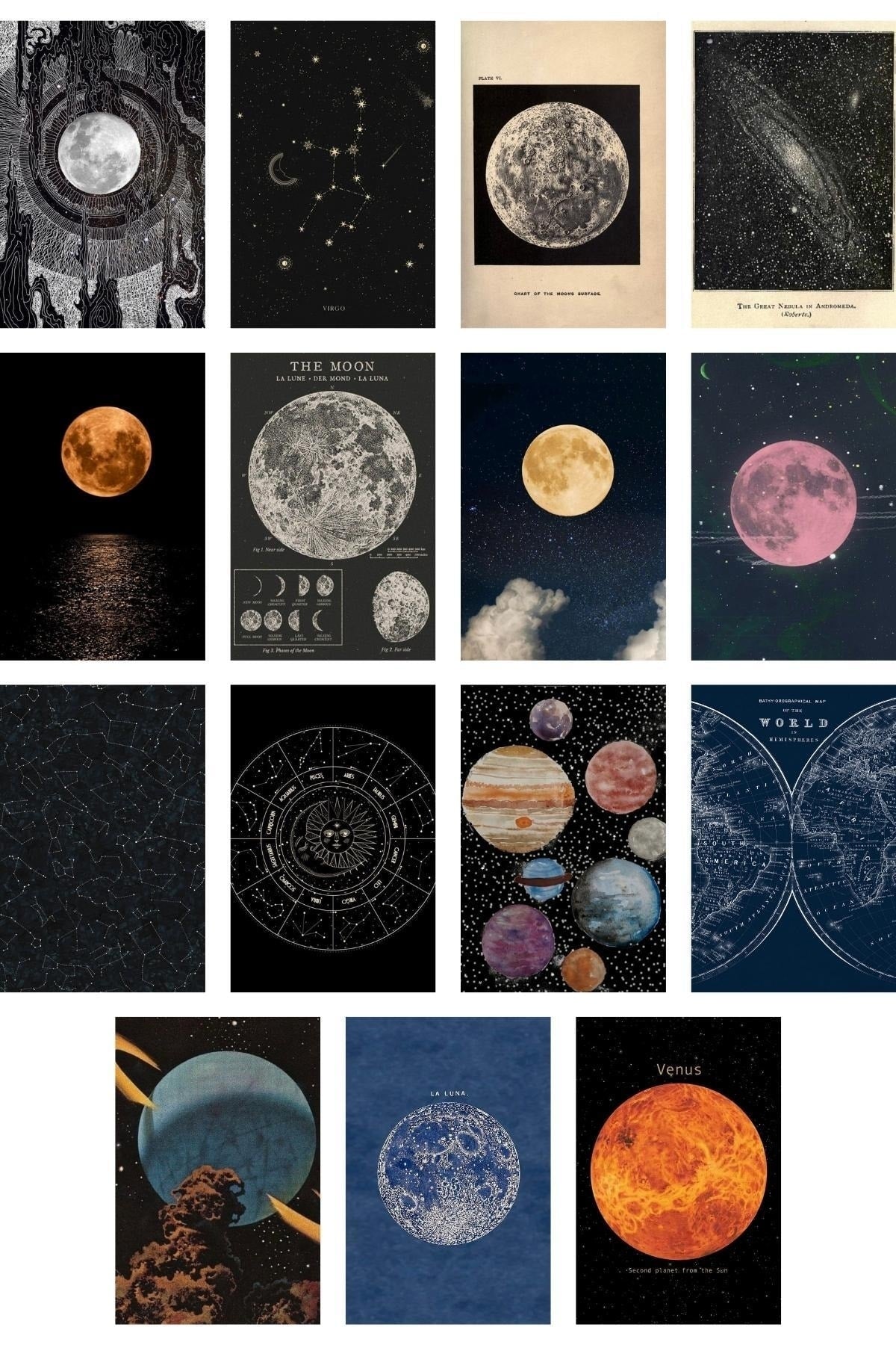 Uzay Poster Seti - Kolaj Seti - Oda Dekoru - Duvar Posteri - Yapışkanlı - Duvar Dekoru - 60 Adet