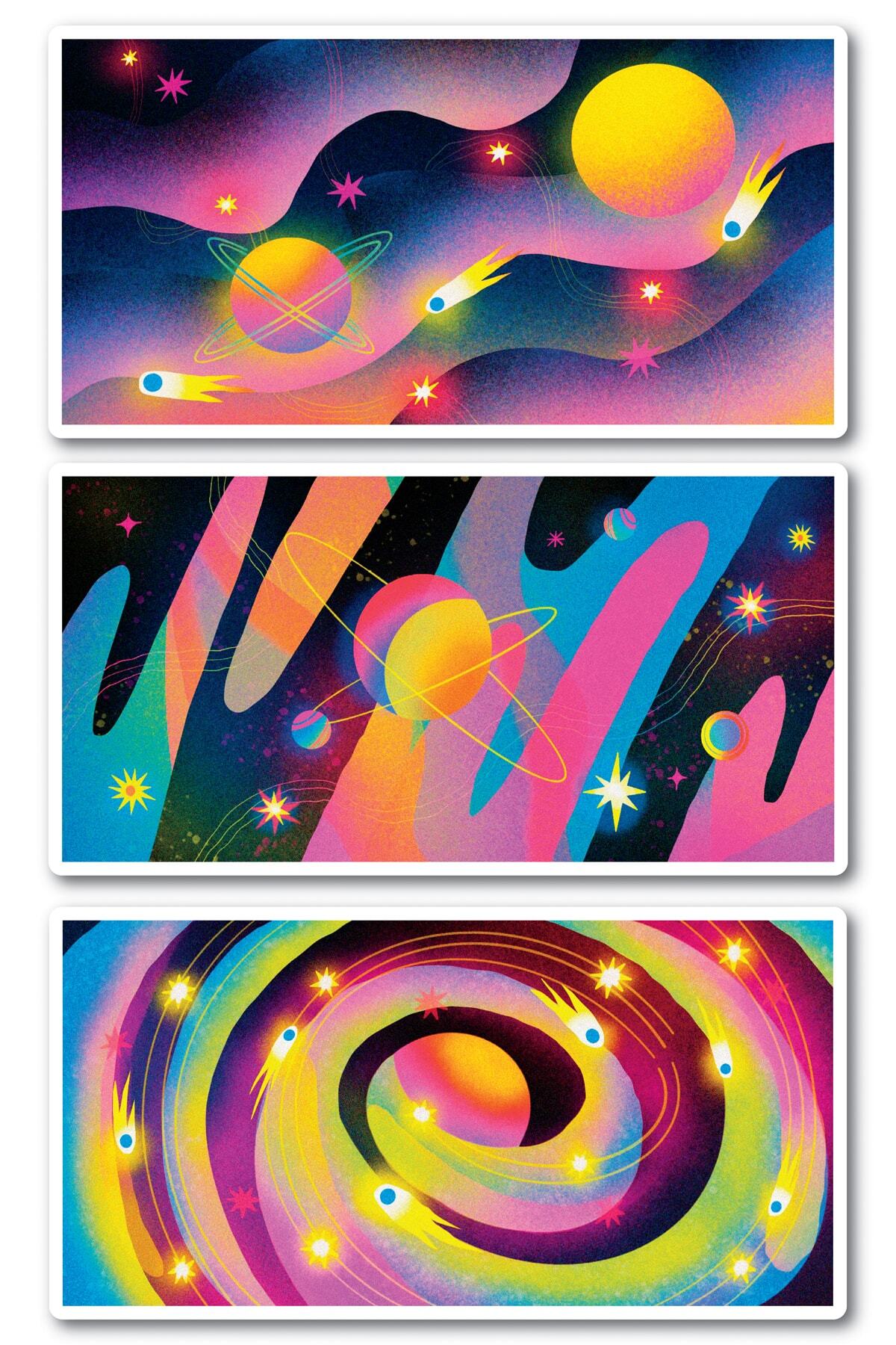 Uzay Temalı Sticker Seti - 4 Adet Etiket Seti- Telefon, Tablet, Defter Laptop Uyumlu Etiket