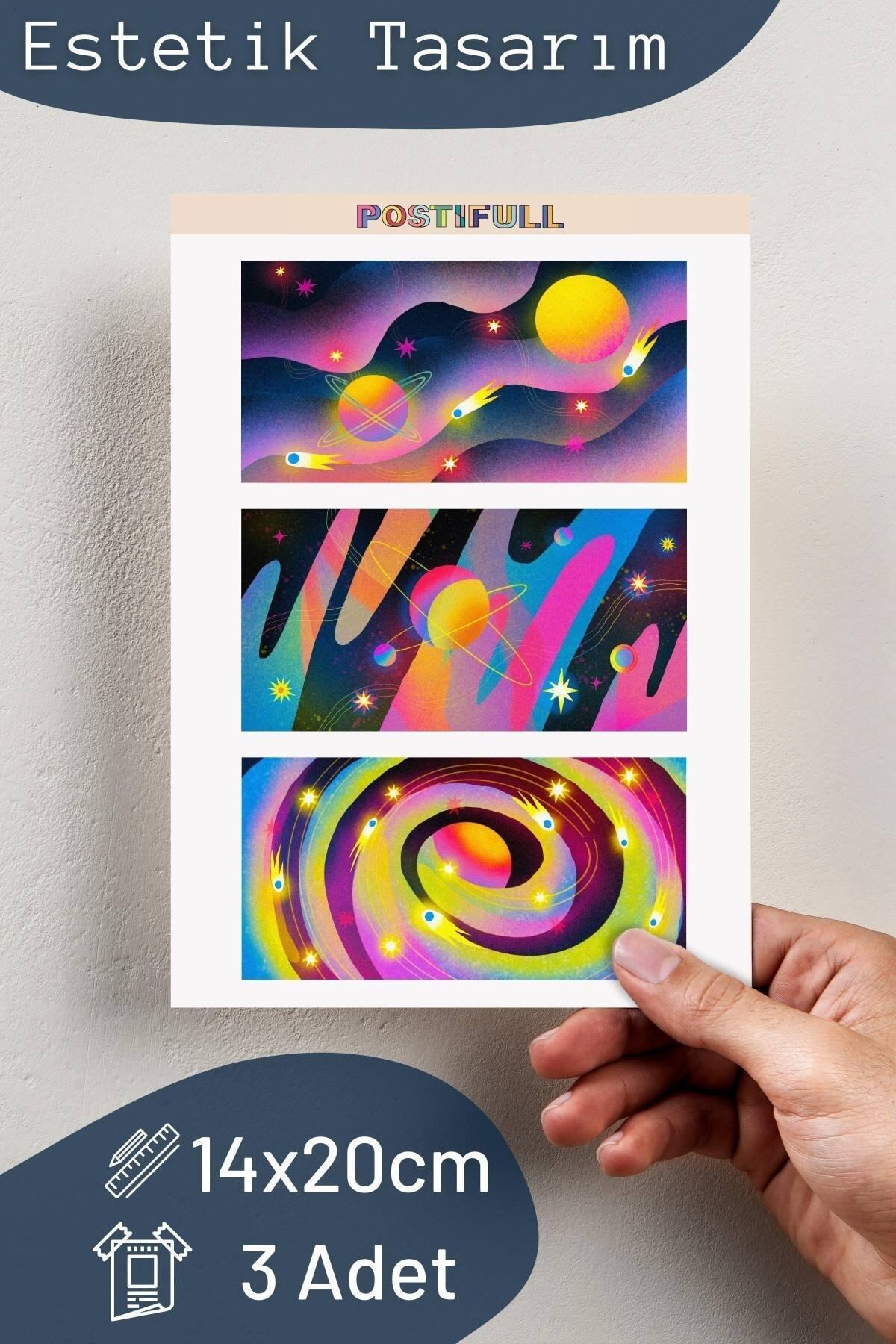 Uzay Temalı Sticker Seti - 4 Adet Etiket Seti- Telefon, Tablet, Defter Laptop Uyumlu Etiket