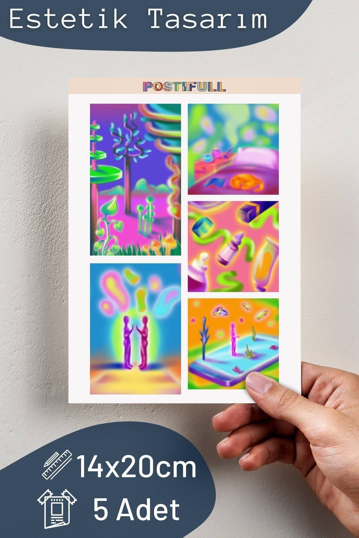 Uzay Temalı Sticker Seti - 5 Adet Etiket Seti- Telefon, Tablet, Defter Laptop Uyumlu Etiket