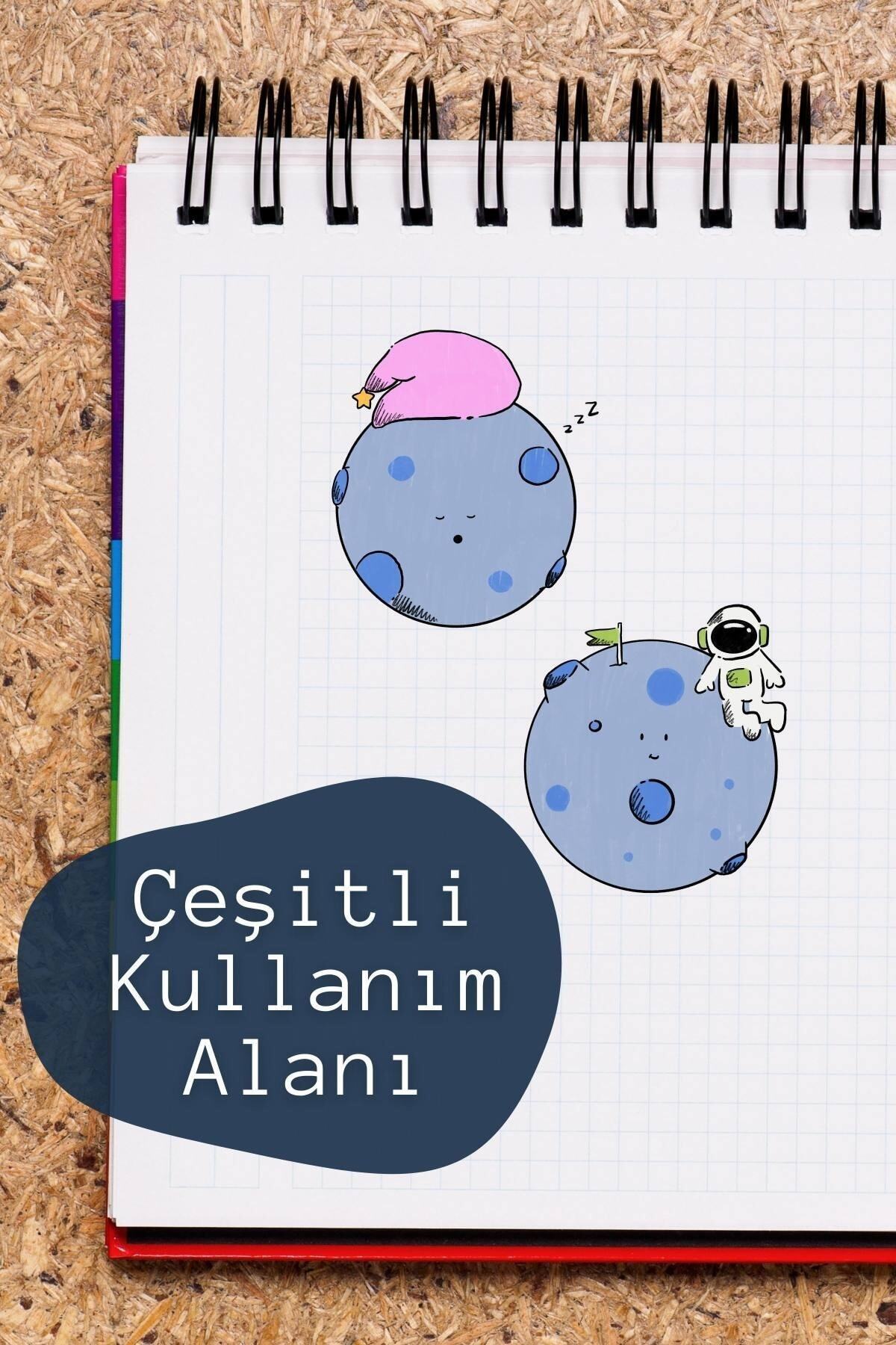 Uzay Temalı Sticker Seti - 6 Adet Etiket Seti- Telefon, Tablet, Defter Laptop Uyumlu Etiket