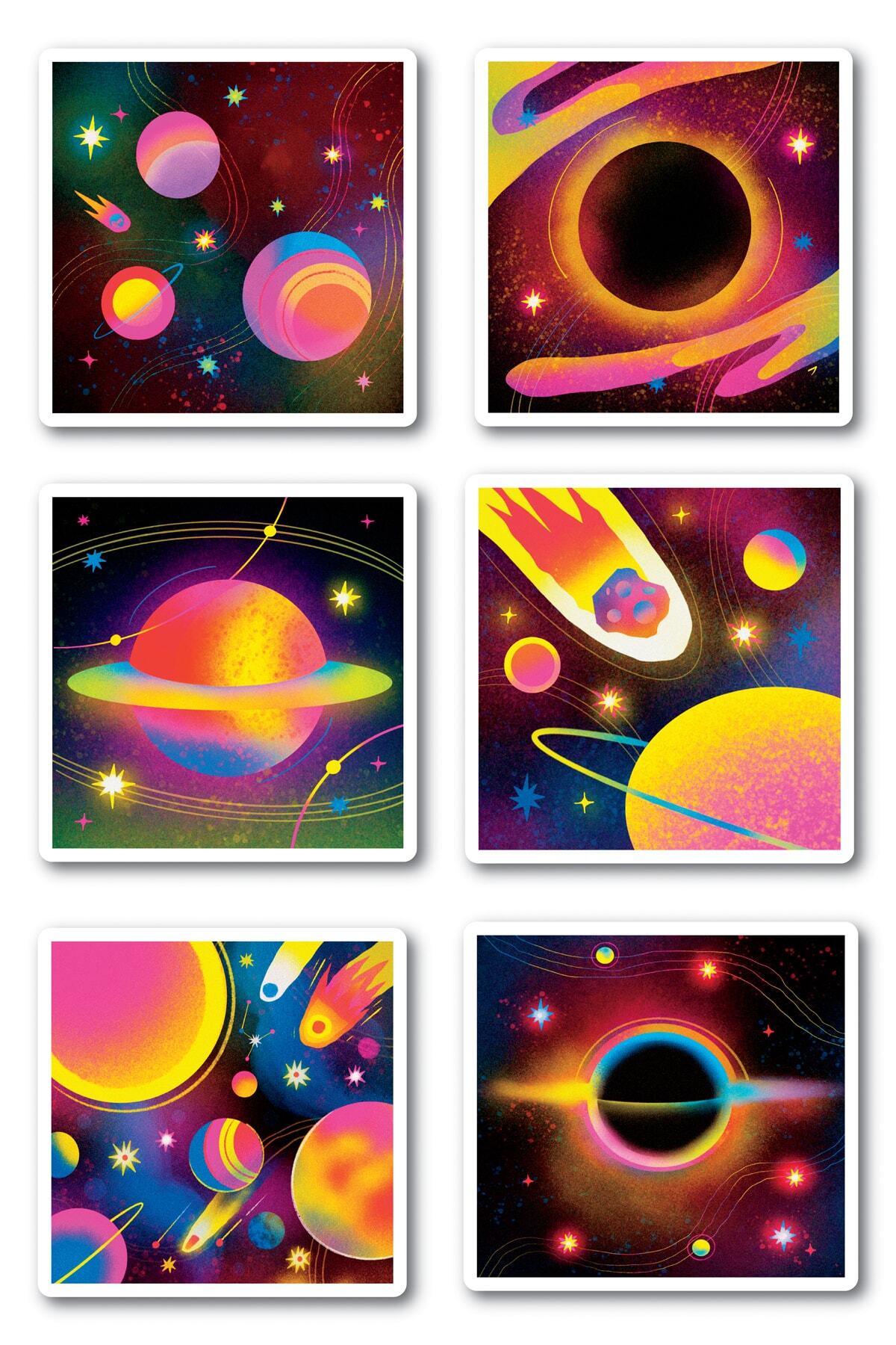 Uzay Temalı Sticker Seti - 6 Adet Etiket Seti- Telefon, Tablet, Defter Laptop Uyumlu Etiket