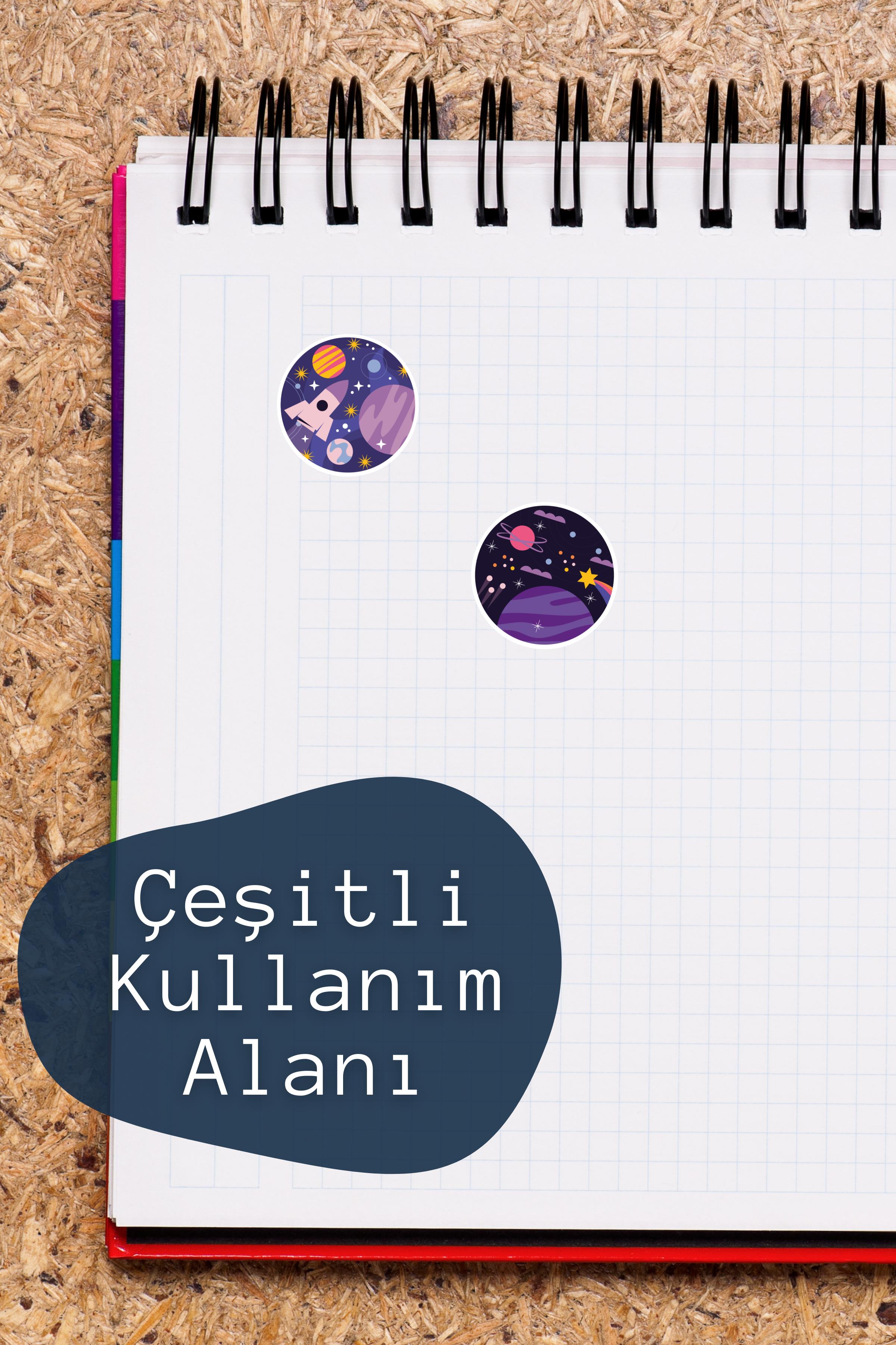 Uzay Temalı Sticker ve Etiket Seti - Orta Boy - Su Geçirmez, Kalın Yapışkanlı Sticker Seti