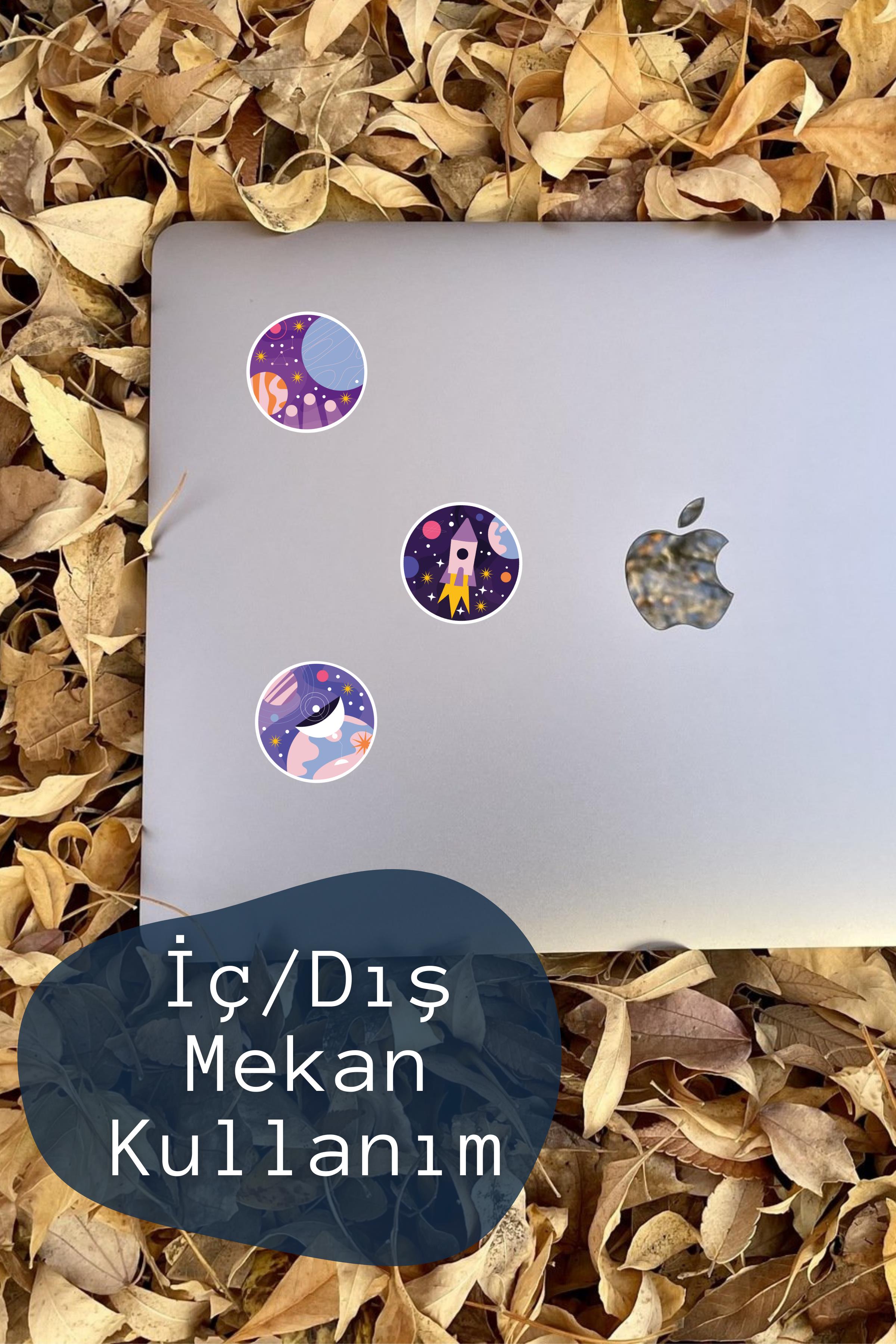 Uzay Temalı Sticker ve Etiket Seti - Orta Boy - Su Geçirmez, Kalın Yapışkanlı Sticker Seti