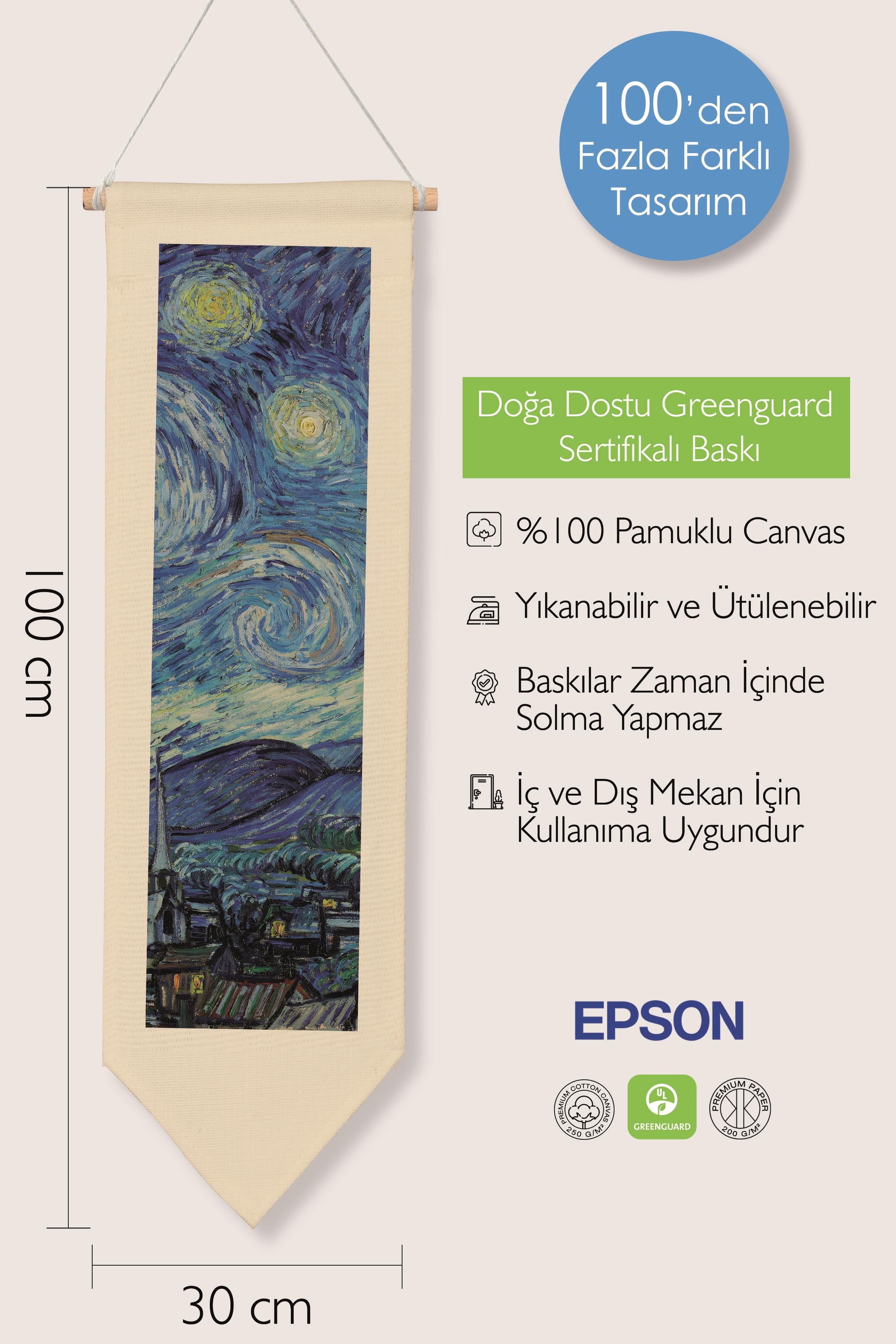 Van Gogh Duvar Halısı, Sanat Serisi Dekor, 100cm Kanvas Flama Askılı Duvar Örtüsü NO:737