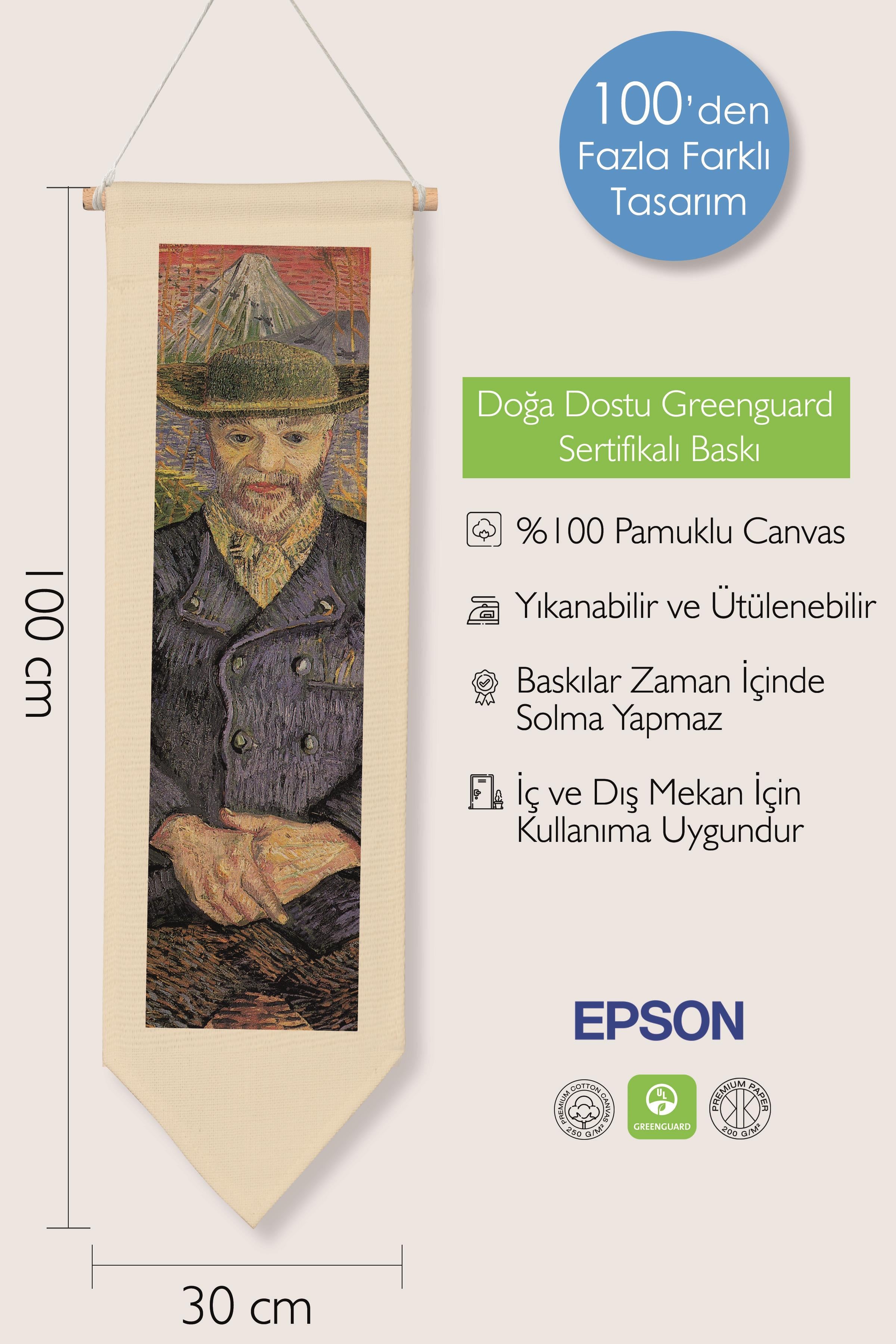 Van Gogh Duvar Halısı, Sanat Serisi Dekor, 100cm Kanvas Flama Askılı Duvar Örtüsü NO:739