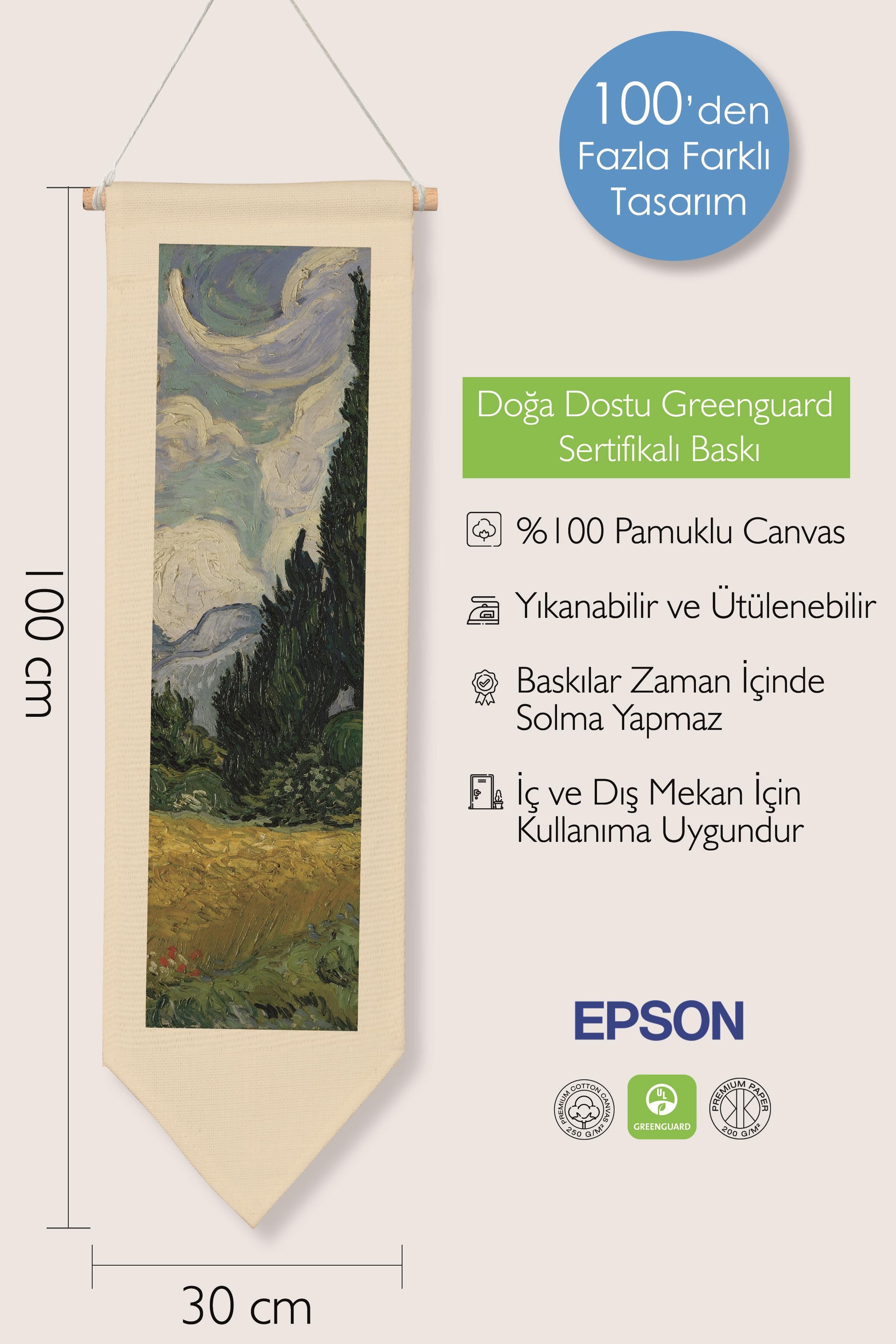 Van Gogh Duvar Halısı, Sanat Serisi Dekor, 100cm Kanvas Flama Askılı Duvar Örtüsü NO:758