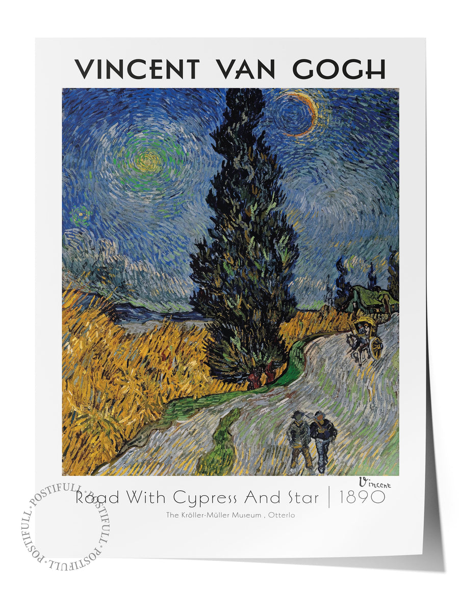 Road With Cypress And Star Modern Sanat Çerçevesiz Poster