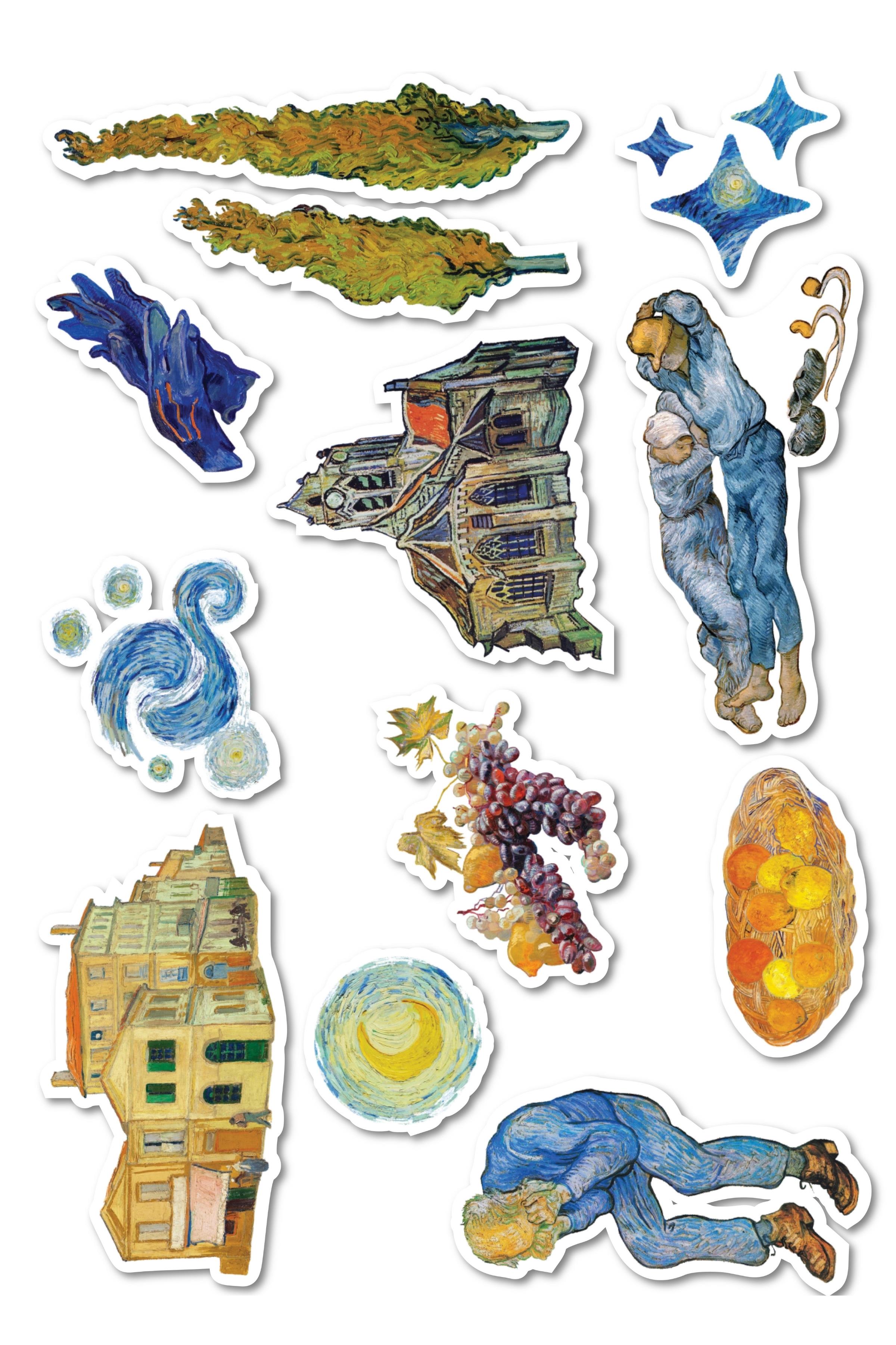 Van Gogh Etiket Seti, Büyük Boy, 12 Adet Su Geçirmez, Vintage Sticker, Laptop, Telefon, Valiz Uyumlu