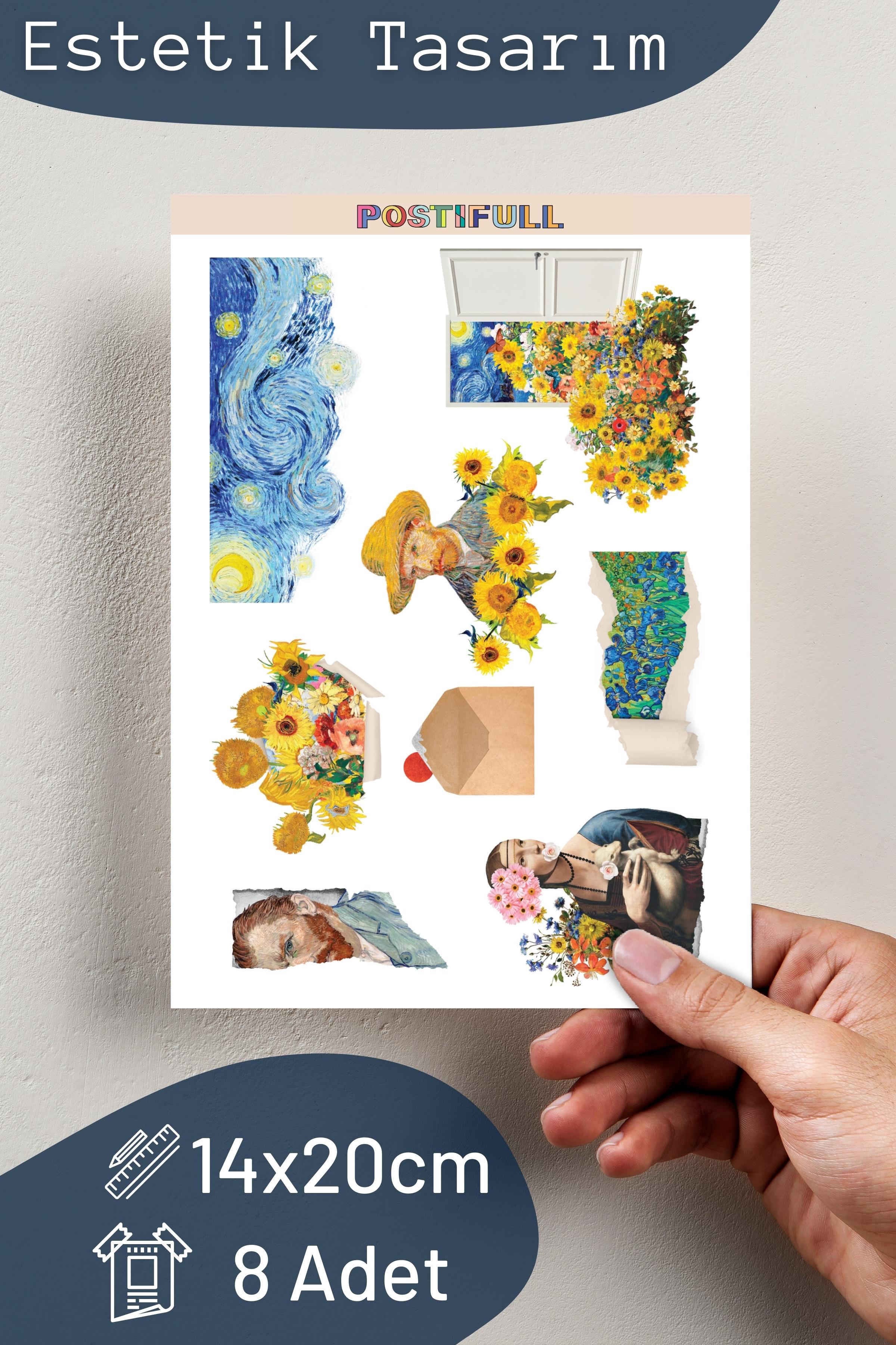 Van Gogh Etiket Seti, Büyük Boy, 8 Adet Su Geçirmez, Vintage Sticker, Laptop, Telefon, Valiz Uyumlu