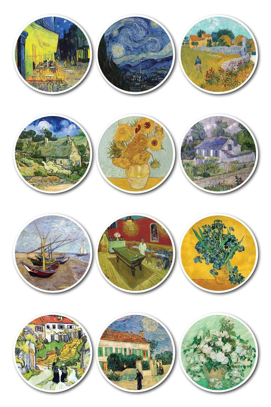 Van Gogh Temalı Sticker Seti - 12 Adet Etiket Seti- Telefon, Tablet, Defter Laptop Uyumlu Etiket