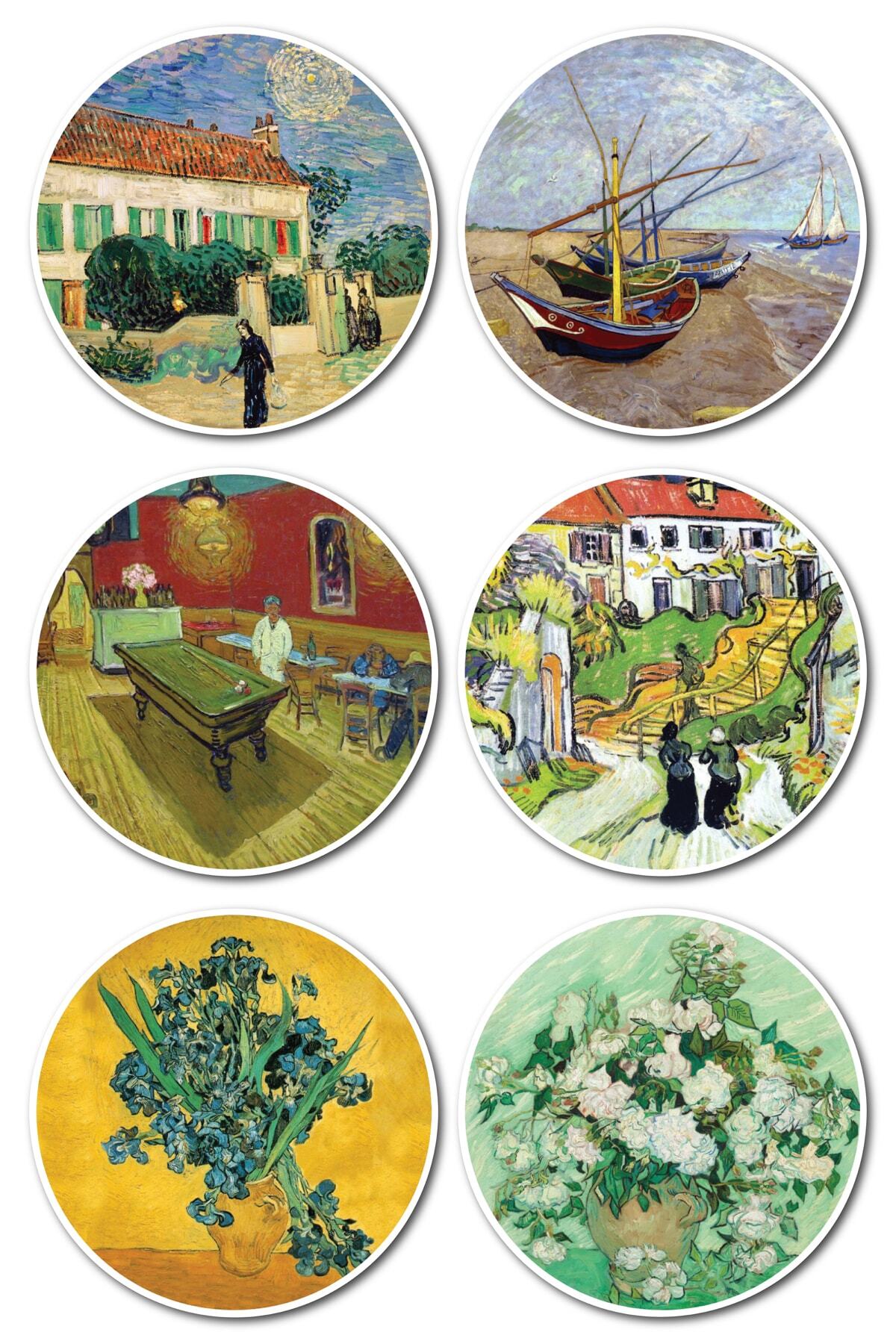 Van Gogh Temalı Sticker Seti - 6 Adet Etiket Seti- Telefon, Tablet, Defter Laptop Uyumlu Etiket