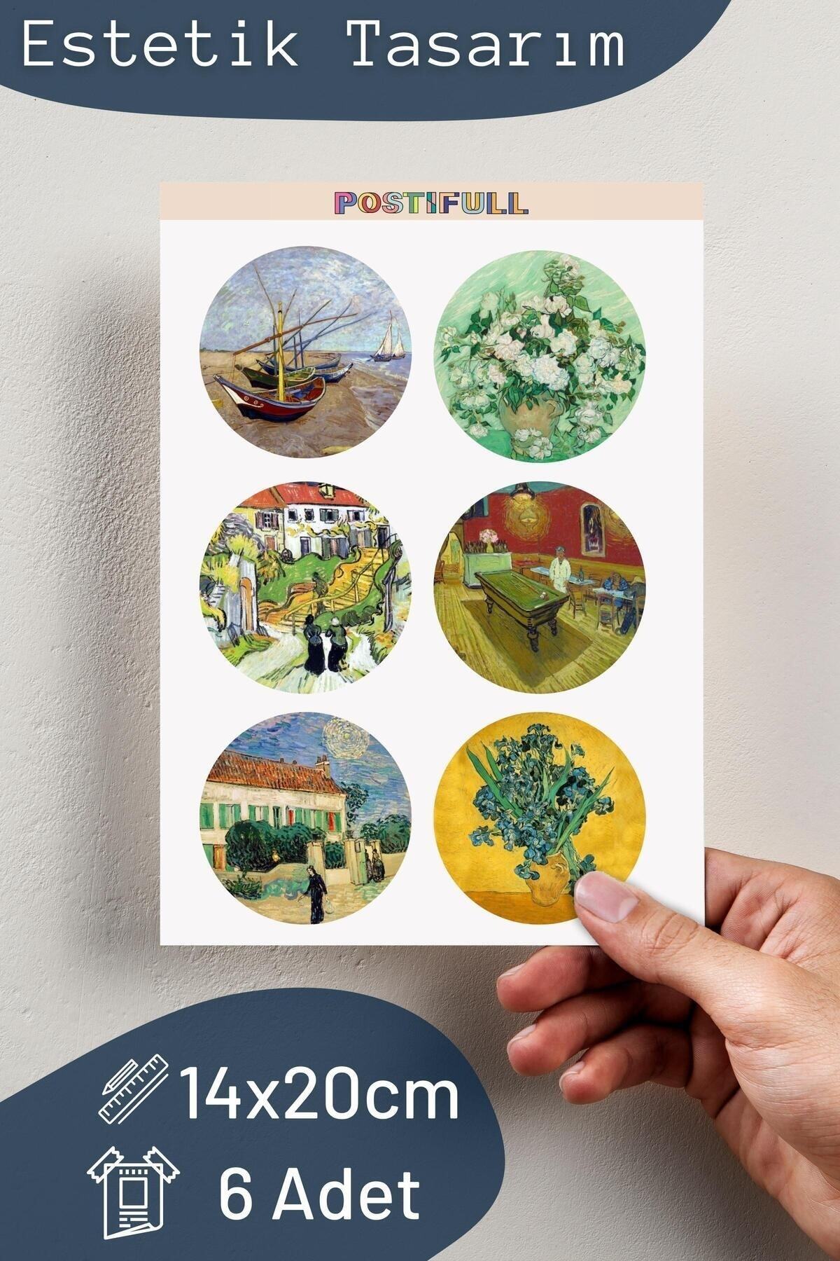 Van Gogh Temalı Sticker Seti - 6 Adet Etiket Seti- Telefon, Tablet, Defter Laptop Uyumlu Etiket