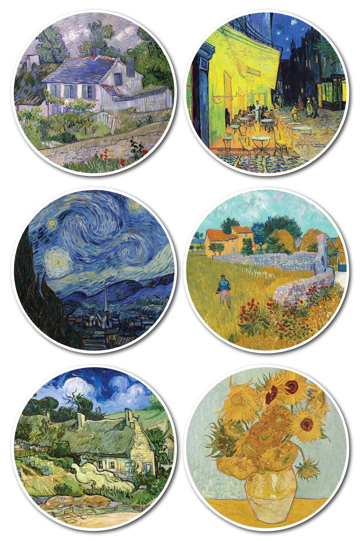 Van Gogh Temalı Sticker Seti - 6 Adet Etiket Seti- Telefon, Tablet, Defter Laptop Uyumlu Etiket