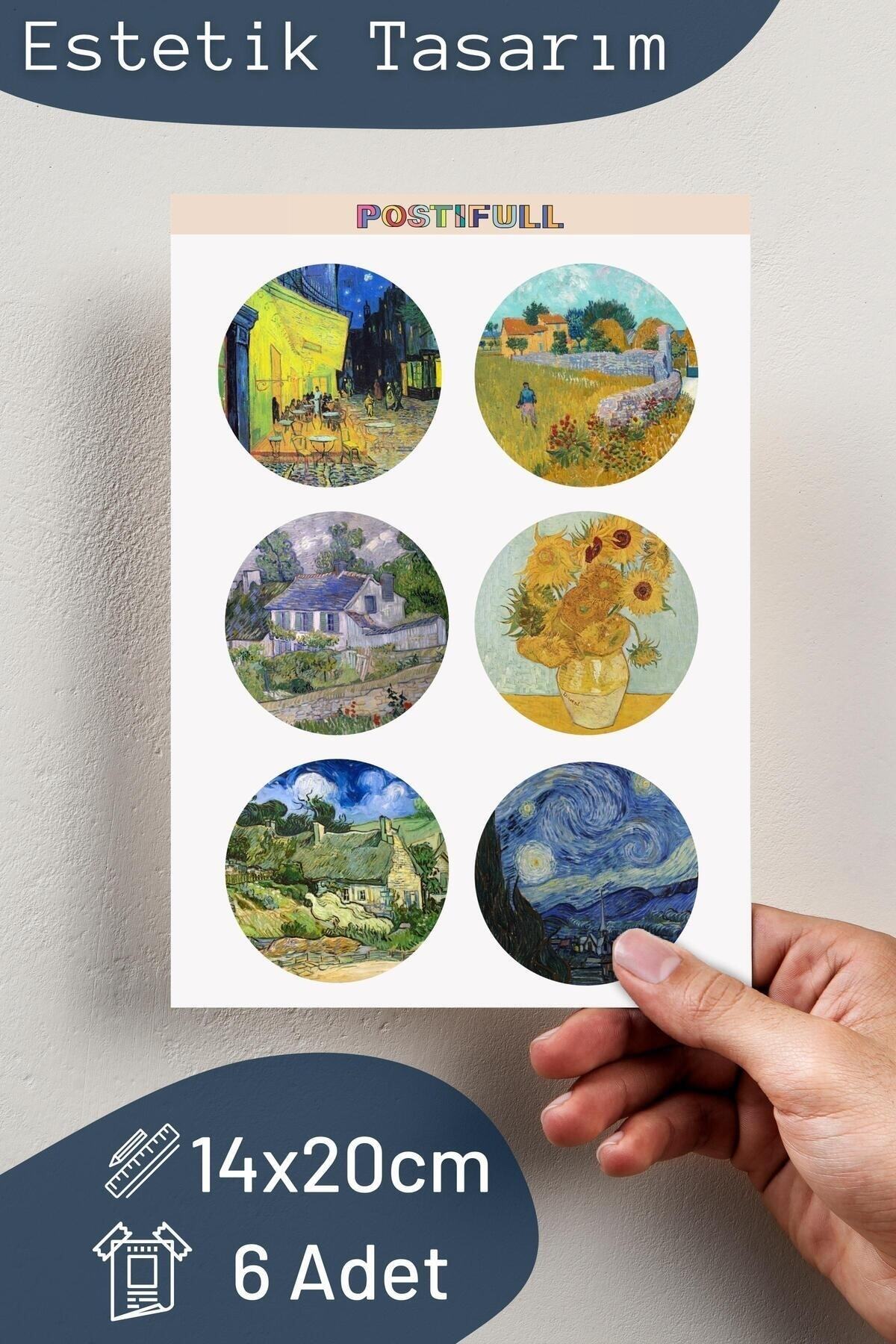 Van Gogh Temalı Sticker Seti - 6 Adet Etiket Seti- Telefon, Tablet, Defter Laptop Uyumlu Etiket