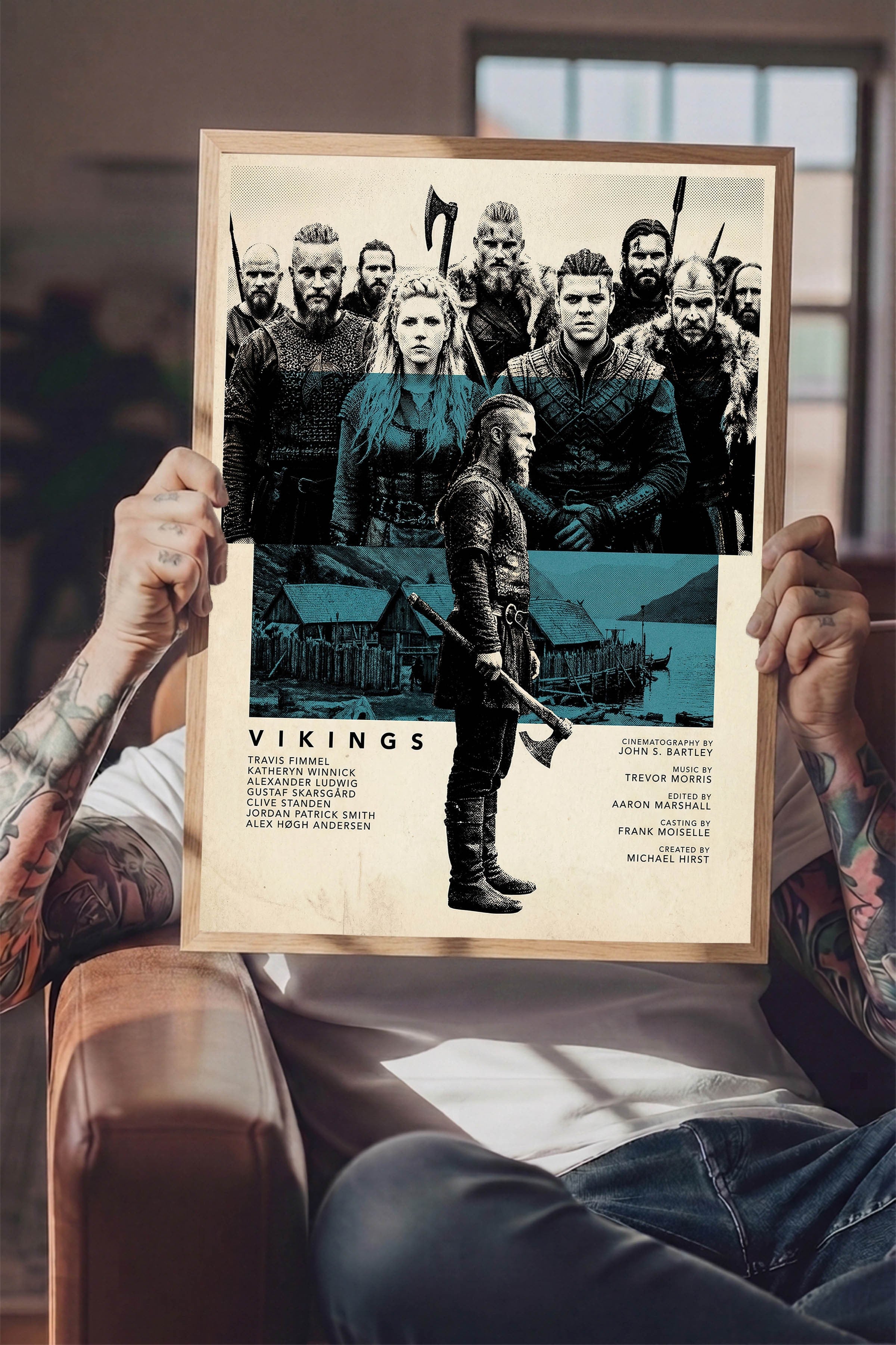 Vikings Ahşap Çerçeveli Poster, Sinema ve Dizi Tablo, Film Dizi Afişleri NO:112787