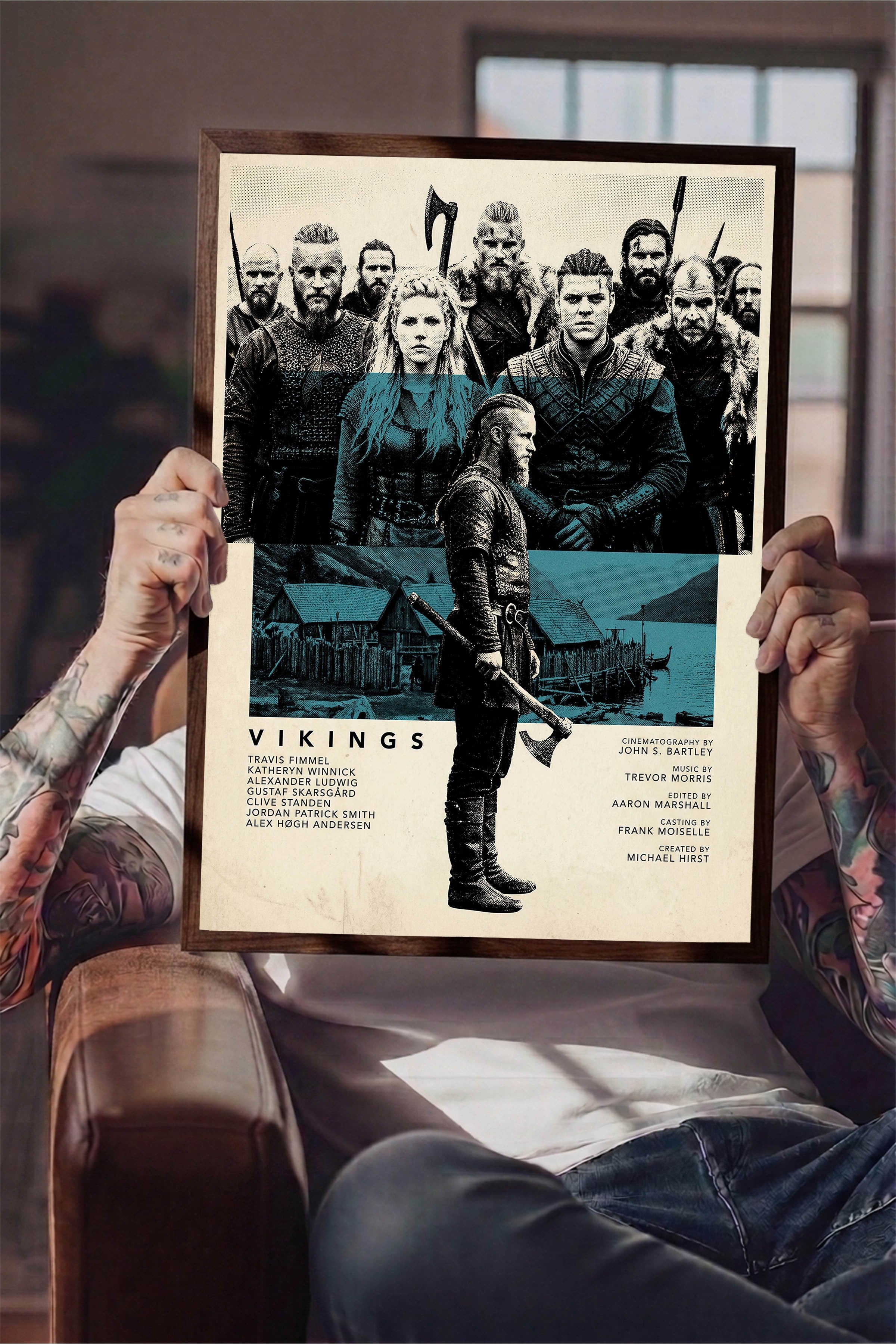 Vikings Kahverengi Çerçeveli Poster, Sinema ve Dizi Tablo, Film Dizi Afişleri NO:112787