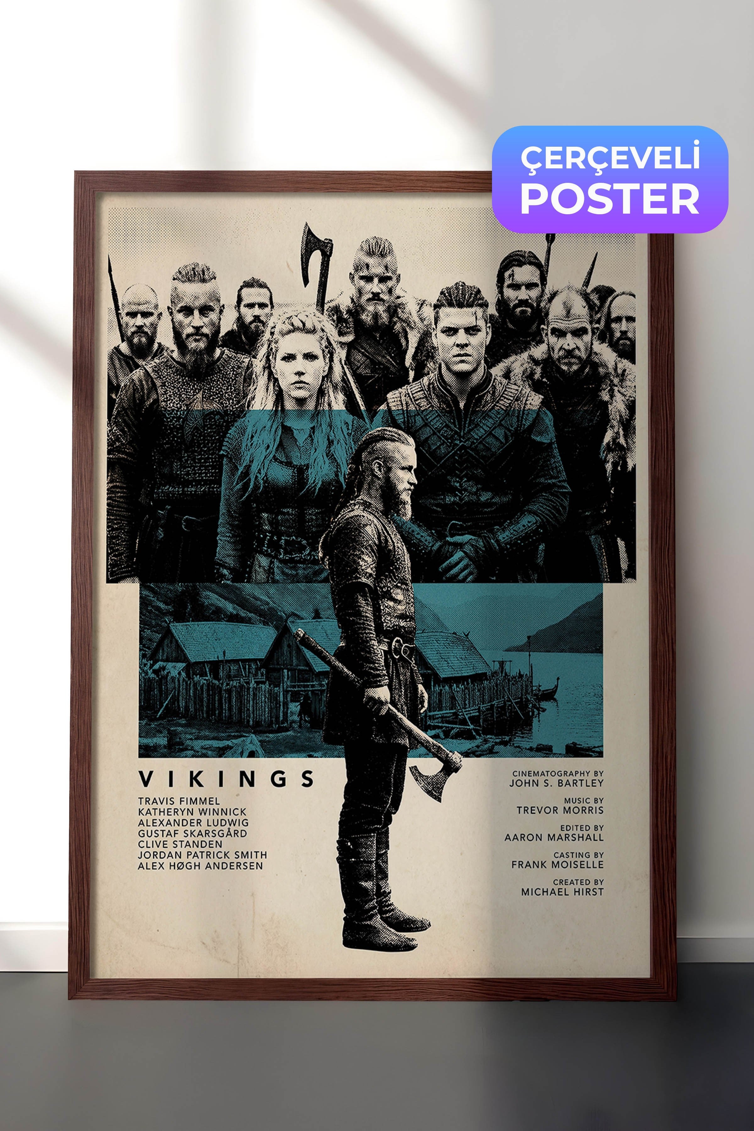 Vikings Kahverengi Çerçeveli Poster, Sinema ve Dizi Tablo, Film Dizi Afişleri NO:112787