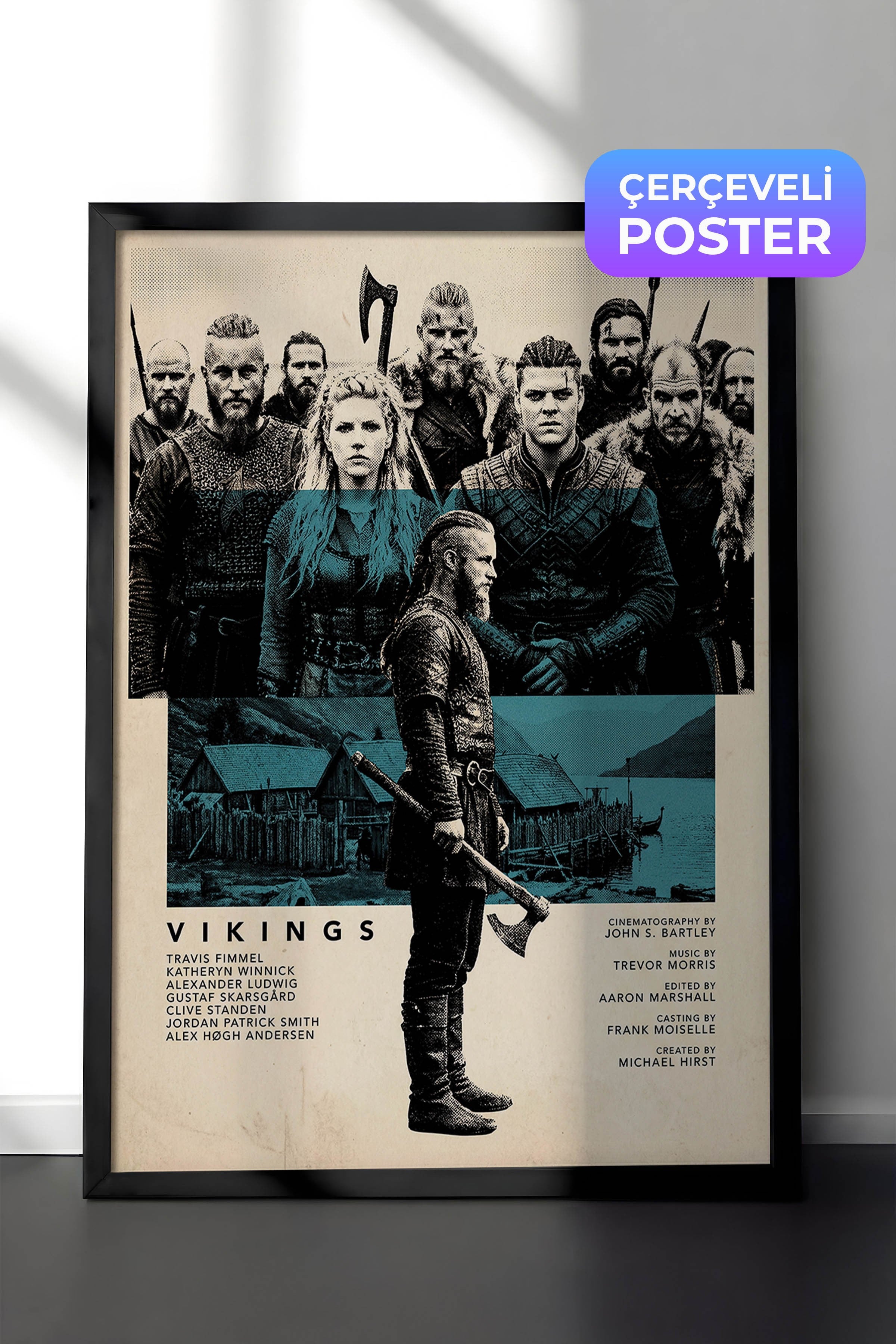 Vikings Siyah Çerçeveli Poster, Sinema ve Dizi Tablo, Film Dizi Afişleri NO:112787