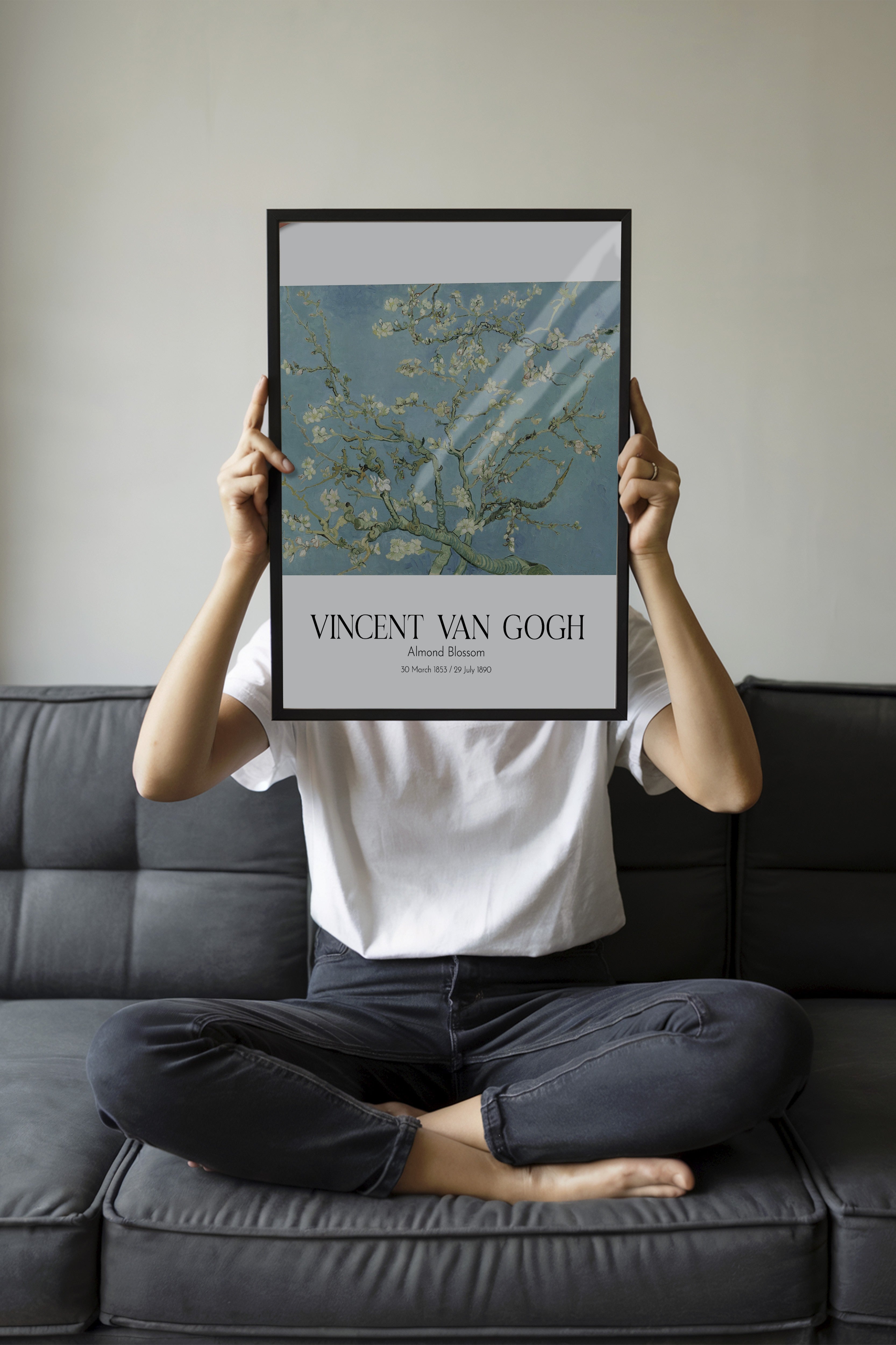 Vincent Van Gogh - Almond Blossom, Siyah Çerçeveli Tablo, Sanat Serisi NO:110593